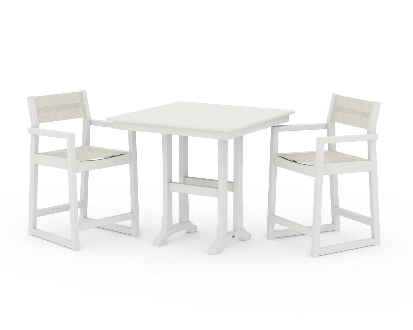 EDGE Sling Arm Chair 3-Piece Farmhouse Counter Set with Trestle Legs