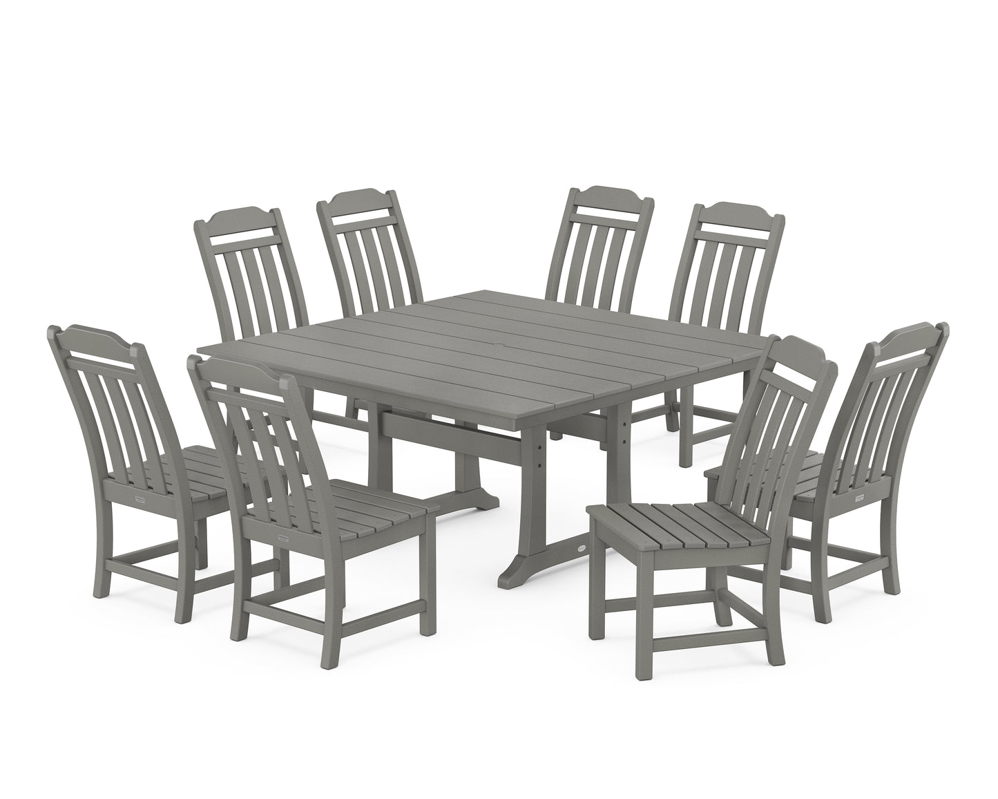 Country Living 9-Piece Square Farmhouse Side Chair Dining Set with Trestle Legs