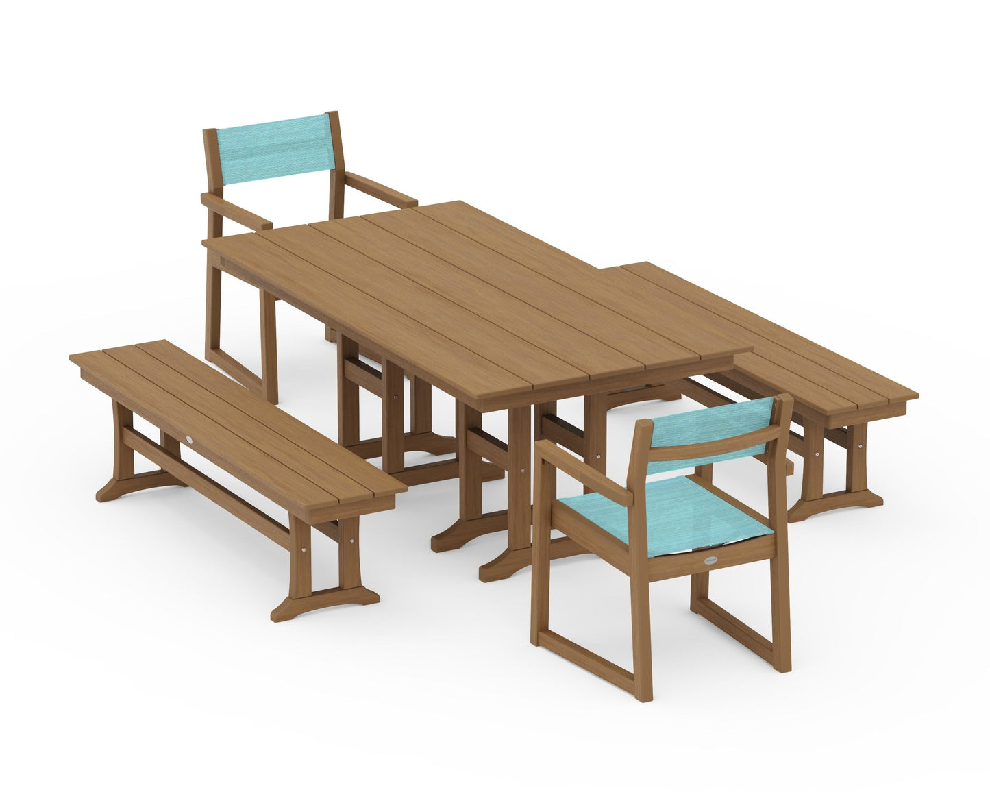 EDGE Sling Arm Chair 5-Piece Farmhouse Dining Set with Benches