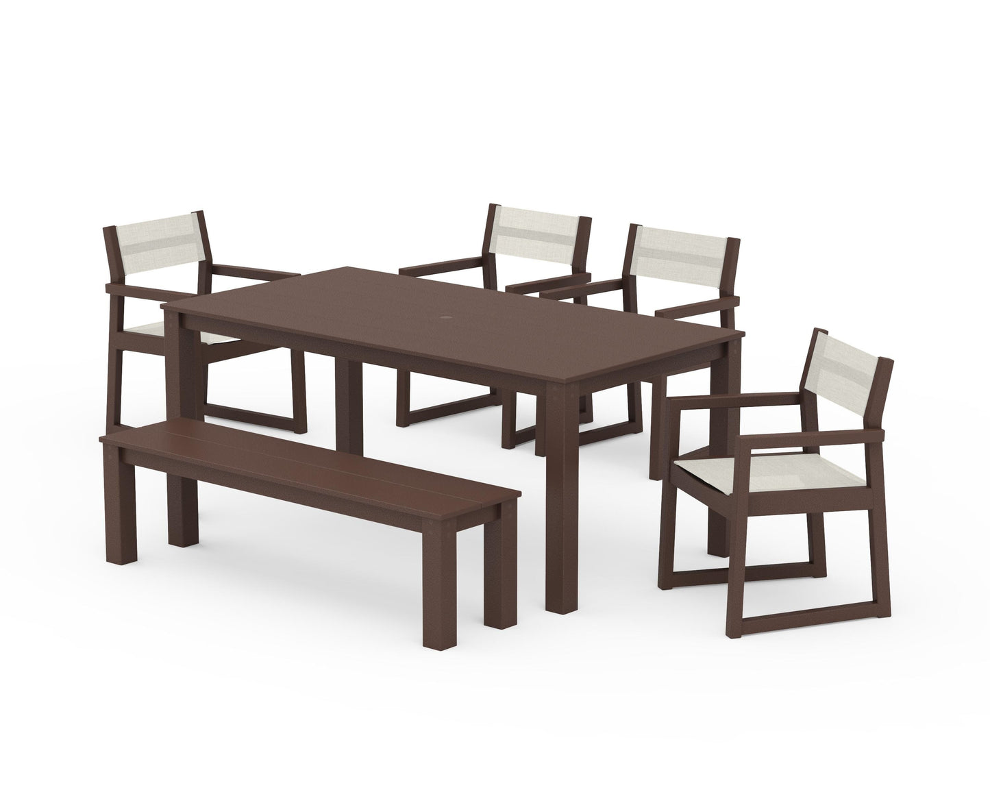 EDGE Sling Arm Chair 6-Piece Parsons Dining Set with Bench
