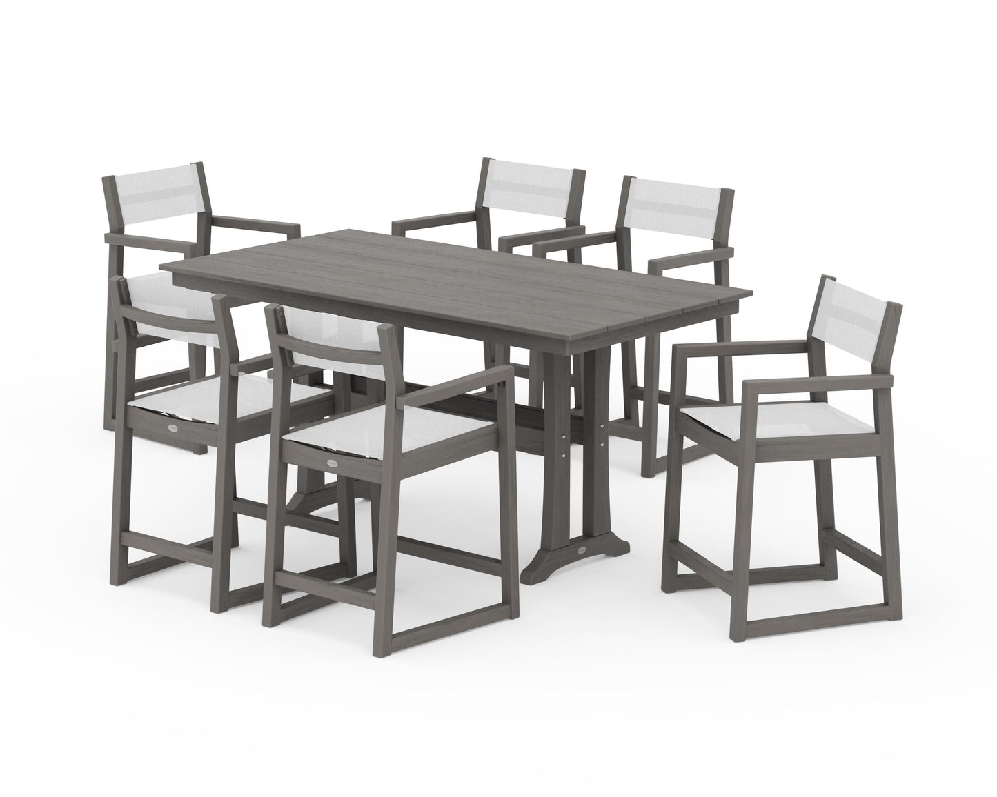 EDGE Sling Arm Chair 7-Piece Farmhouse Counter Set with Trestle Legs