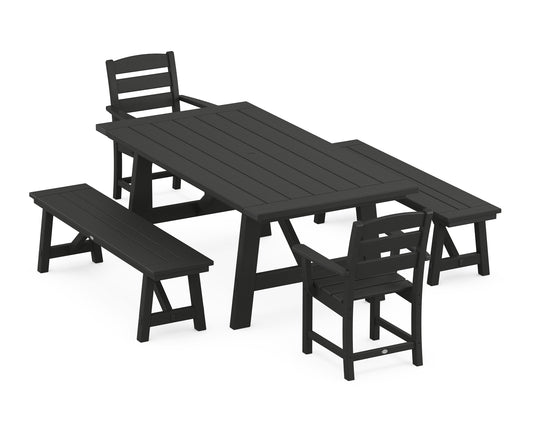 Lakeside 5-Piece Rustic Farmhouse Dining Set With Benches