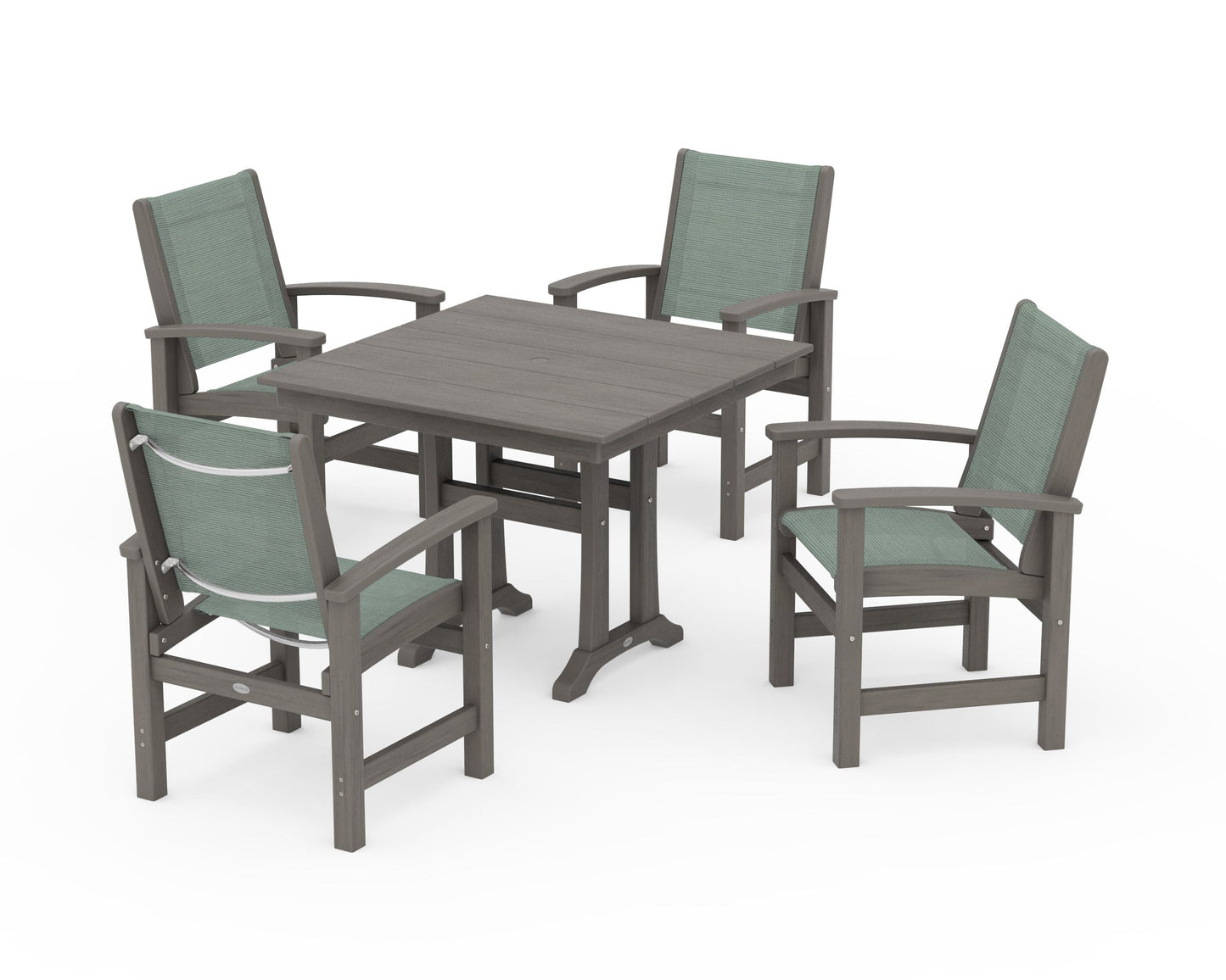 Coastal 5-Piece Farmhouse Dining Set With Trestle Legs