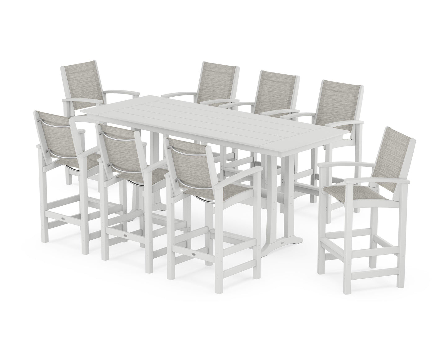 Coastal 9-Piece Farmhouse Bar Set with Trestle Legs