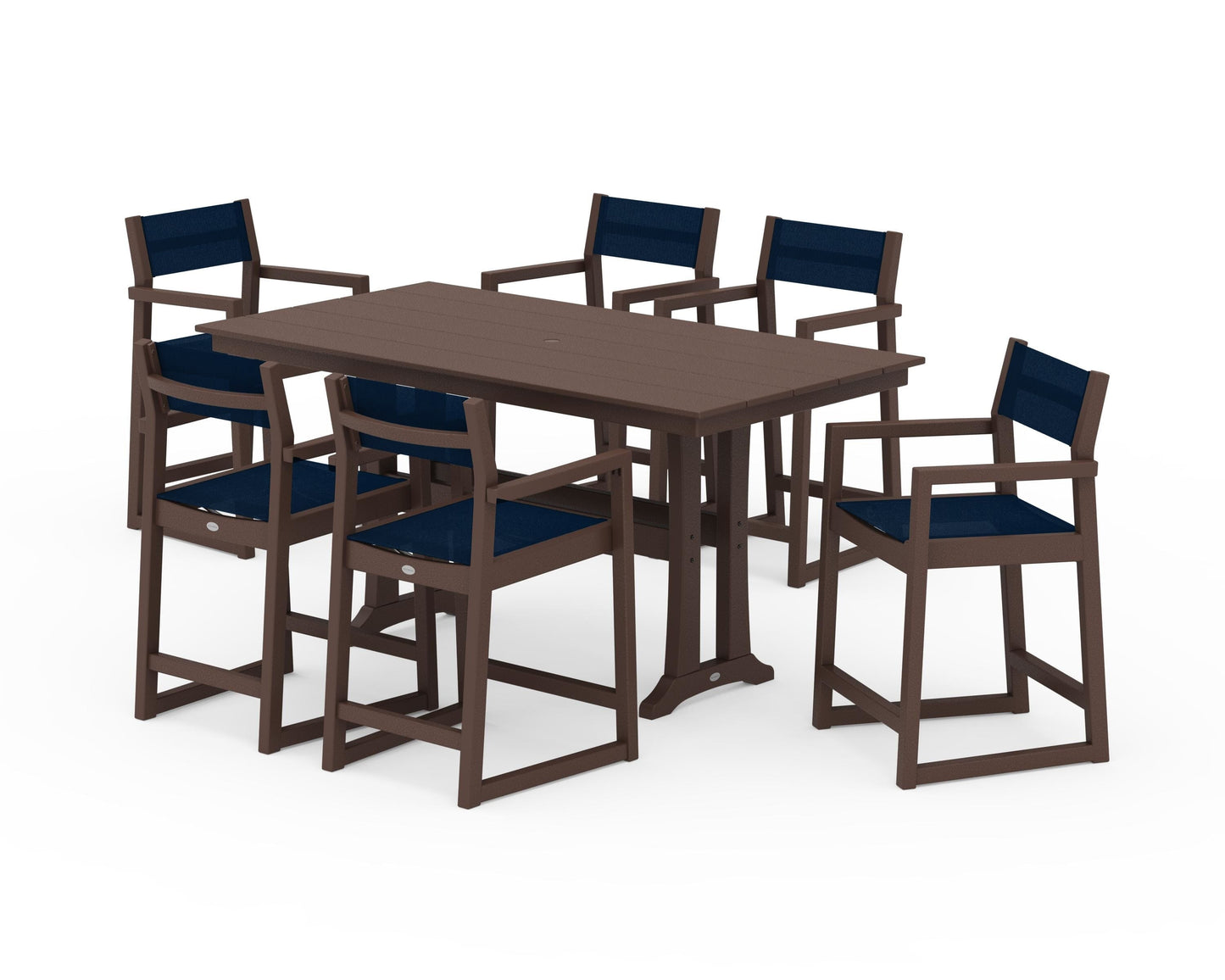 EDGE Sling Arm Chair 7-Piece Farmhouse Counter Set with Trestle Legs