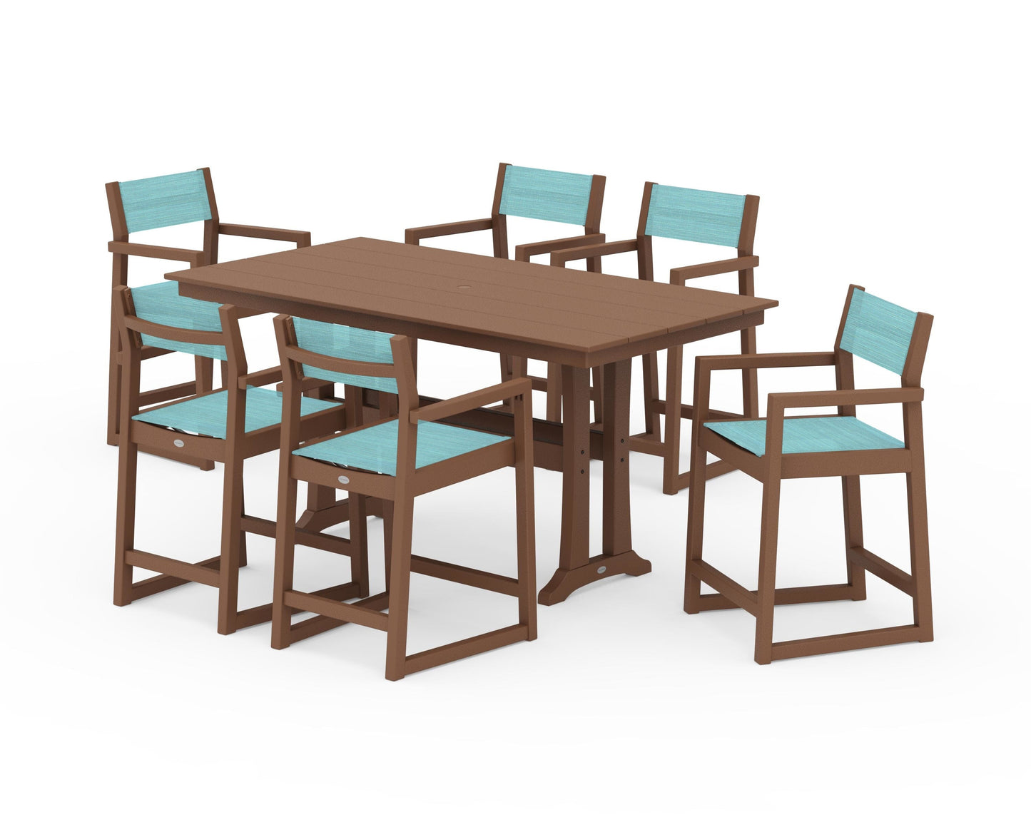 EDGE Sling Arm Chair 7-Piece Farmhouse Counter Set with Trestle Legs