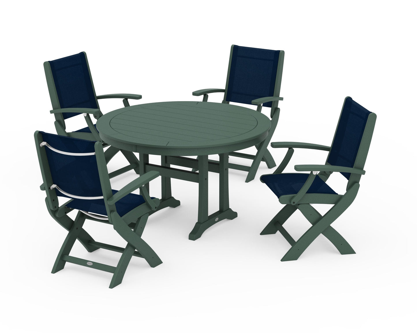 Coastal Folding Chair 5-Piece Round Dining Set with Trestle Legs