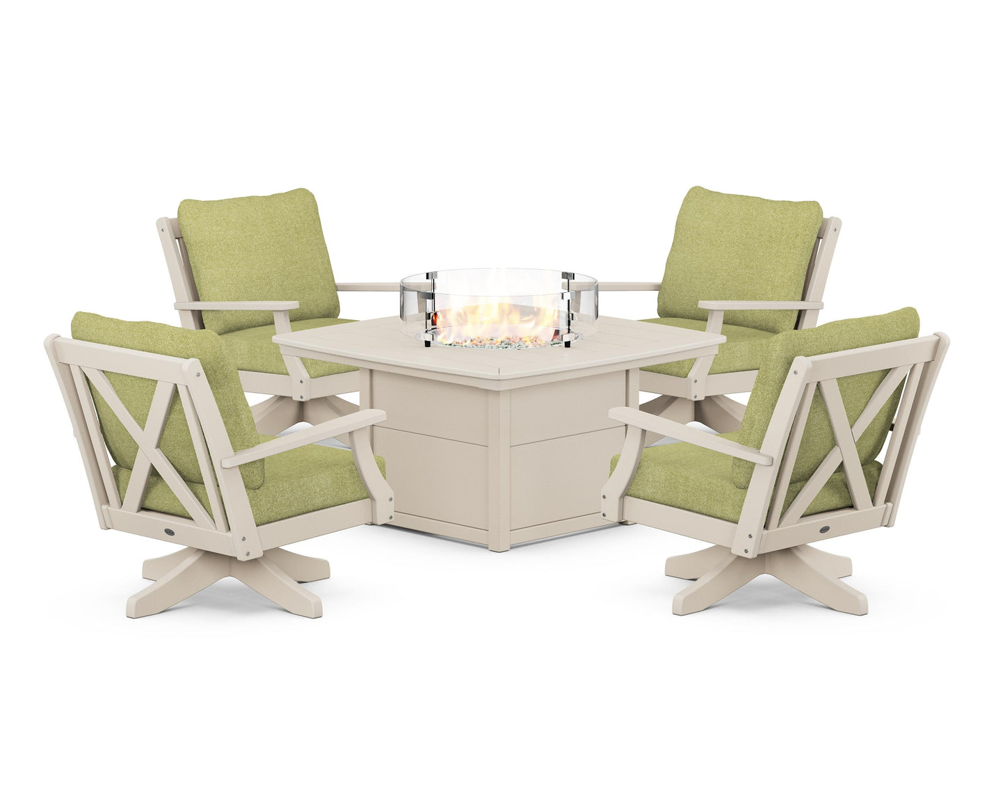 Braxton 5-Piece Deep Seating Swivel Conversation Set with Fire Pit Table