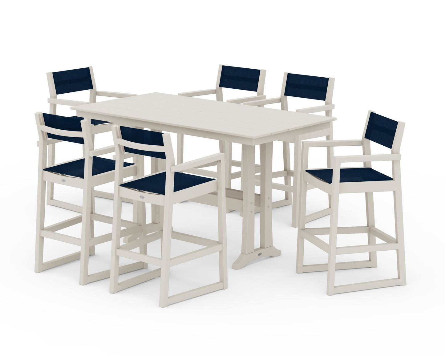 EDGE Sling Arm Chair 7-Piece Farmhouse Bar Set with Trestle Legs