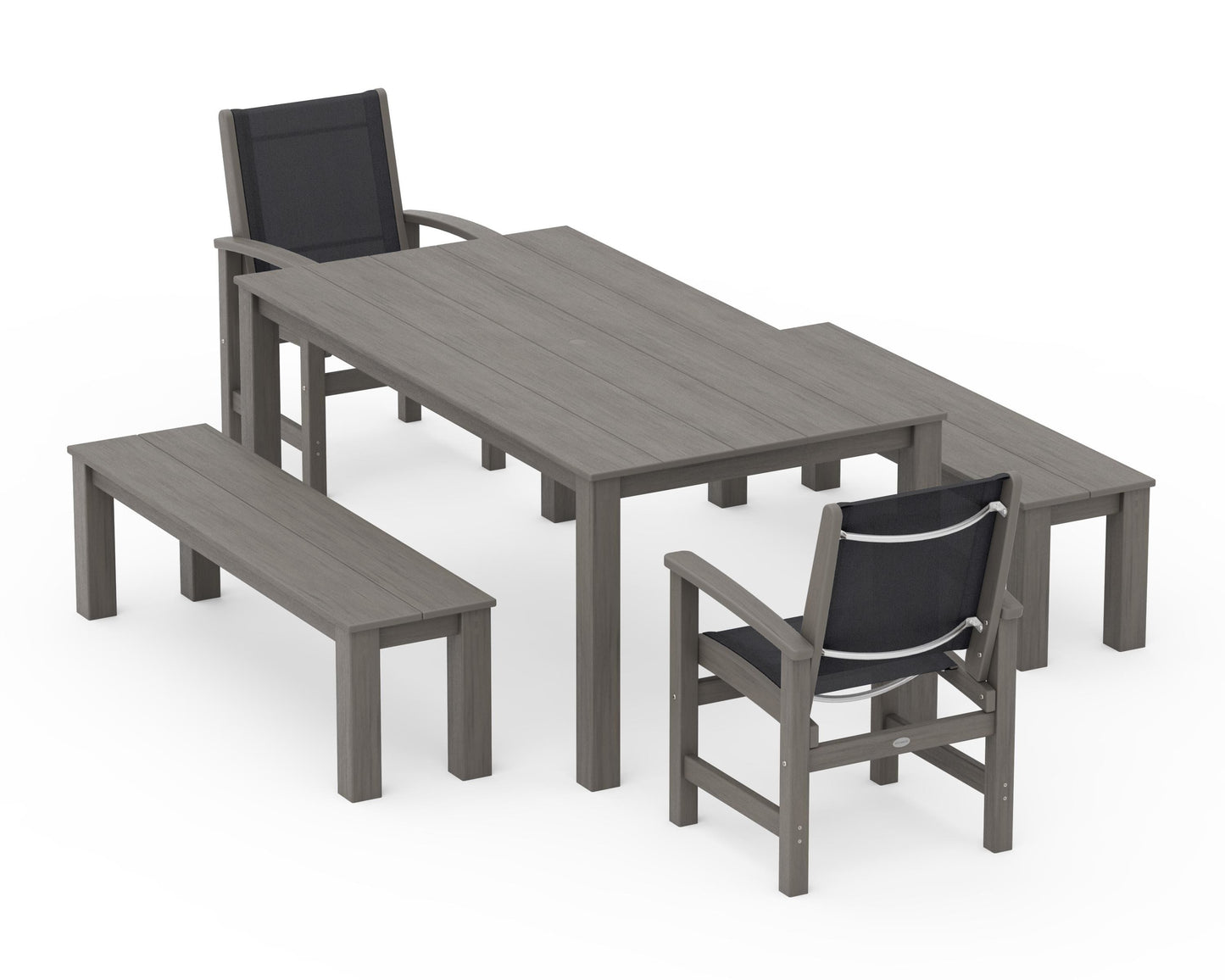 Coastal 5-Piece Parsons Dining Set with Benches