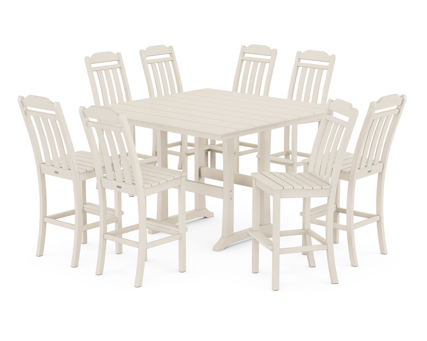 Cottage 9-Piece Square Farmhouse Side Chair Bar Set with Trestle Legs