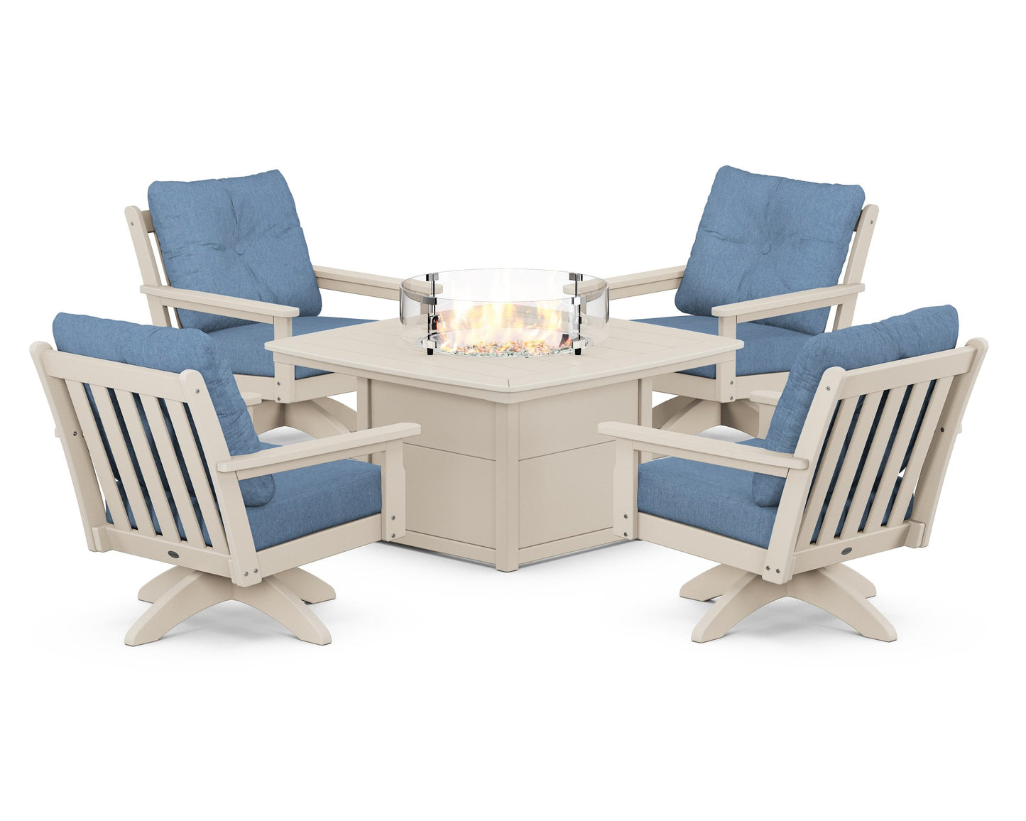 Vineyard 5-Piece Deep Seating Swivel Conversation Set with Fire Pit Table