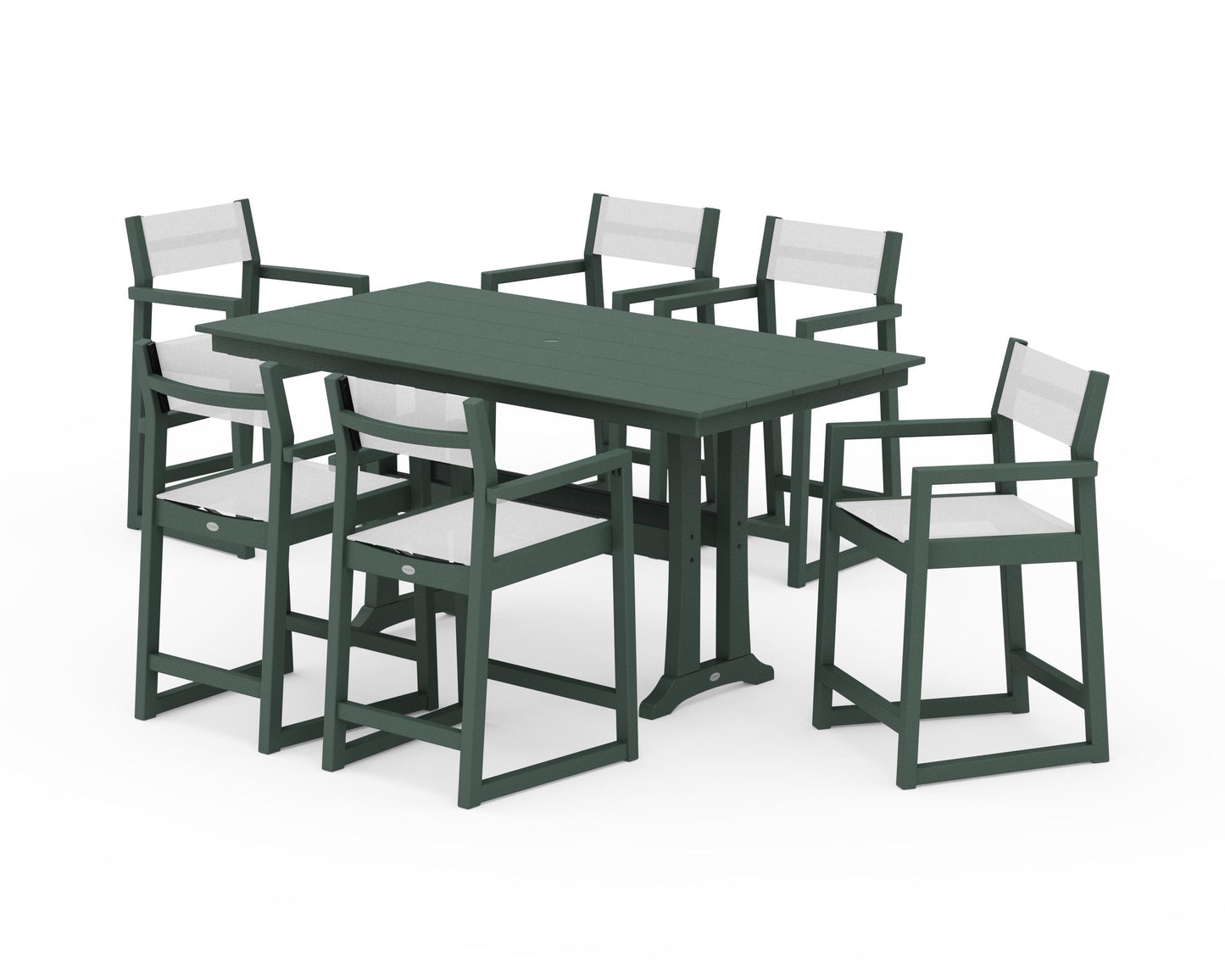 EDGE Sling Arm Chair 7-Piece Farmhouse Counter Set with Trestle Legs