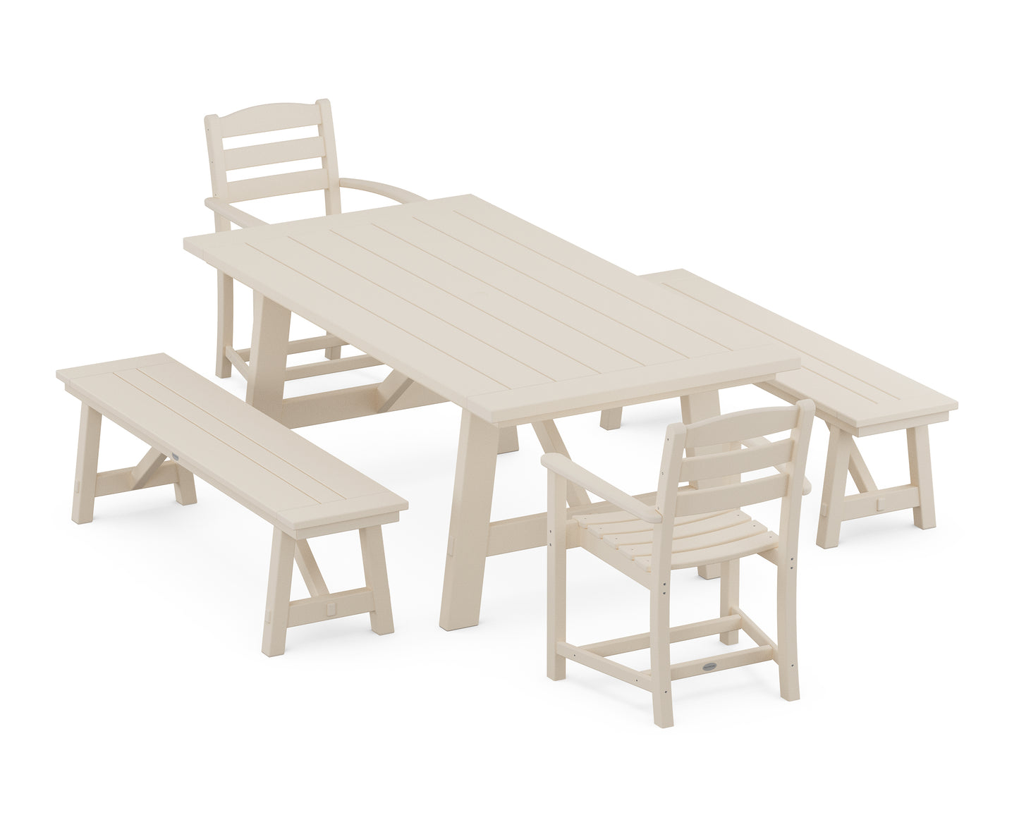 La Casa Café 5-Piece Rustic Farmhouse Dining Set With Benches