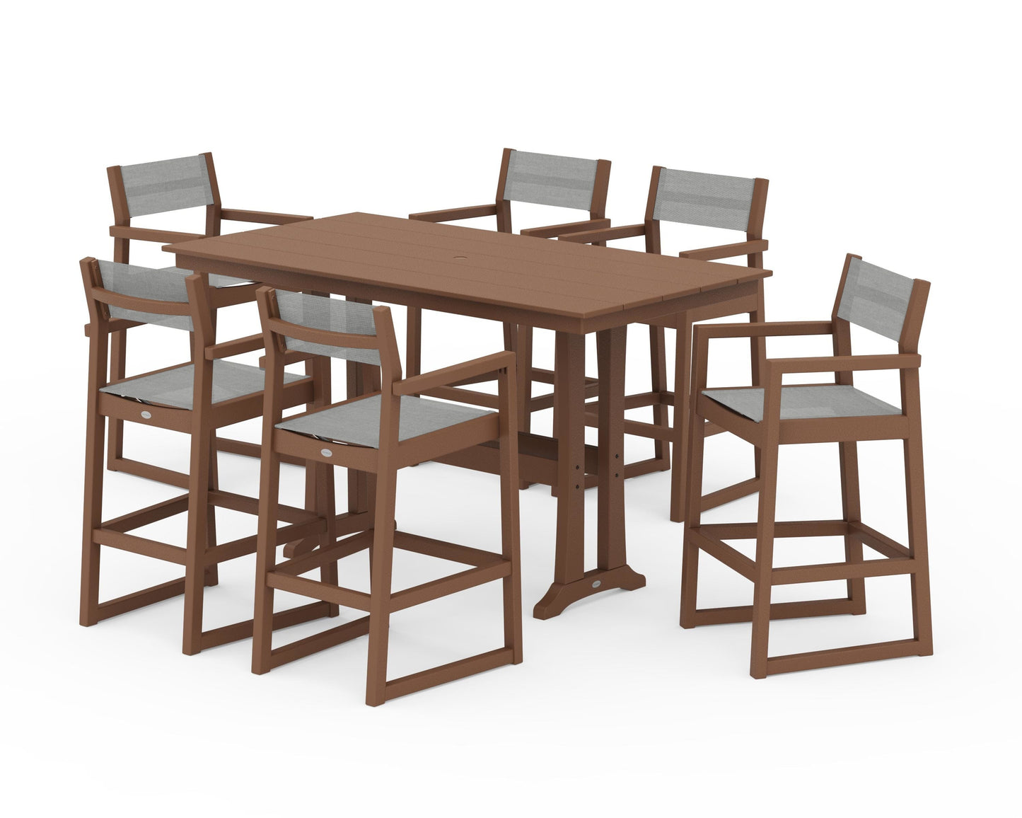 EDGE Sling Arm Chair 7-Piece Farmhouse Bar Set with Trestle Legs