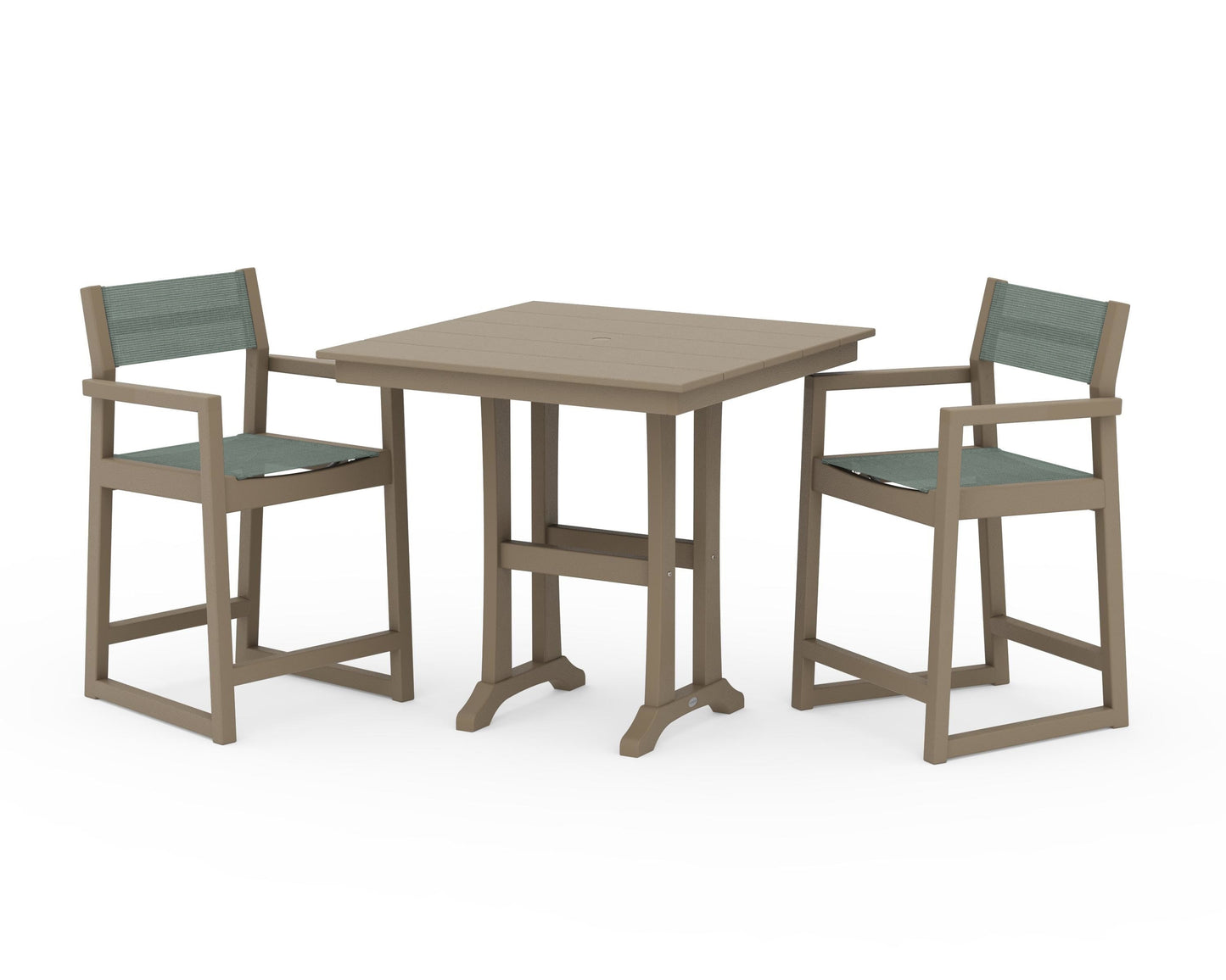 EDGE Sling Arm Chair 3-Piece Farmhouse Counter Set with Trestle Legs