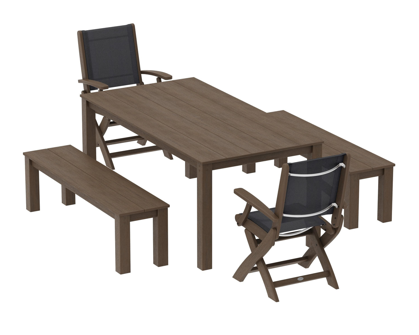 Coastal Folding Chair 5-Piece Parsons Dining Set with Benches