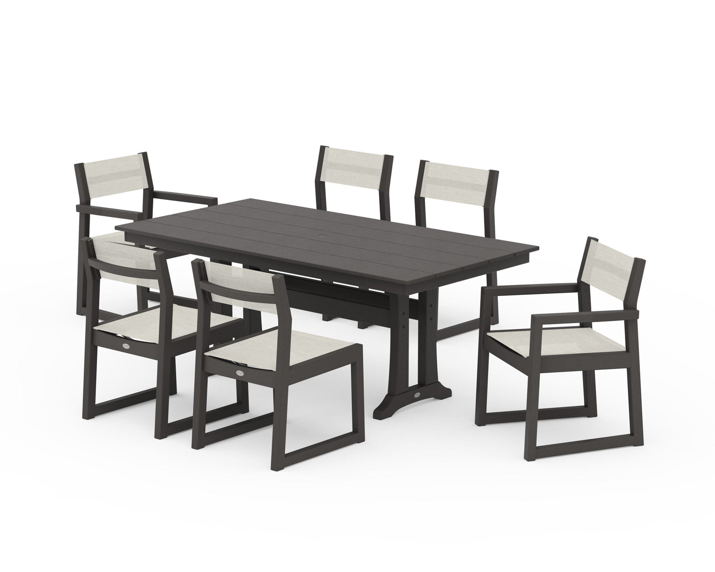 EDGE Sling 7-Piece Farmhouse Trestle Dining Set