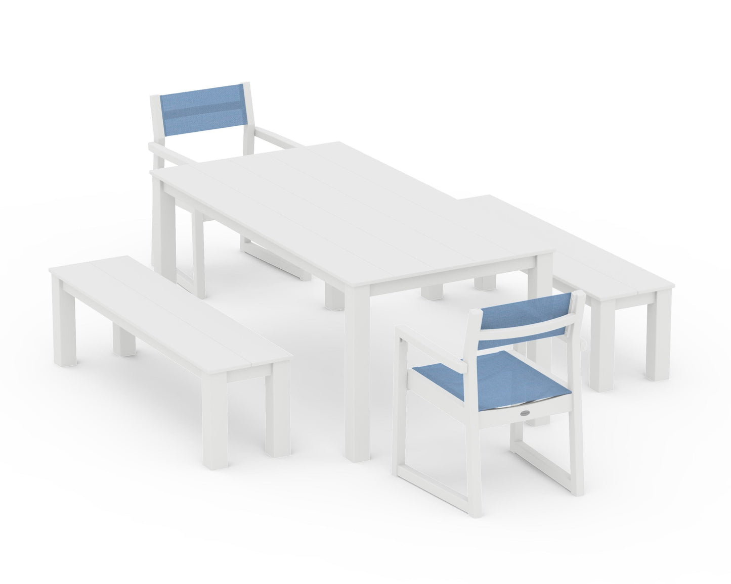 EDGE Sling Arm Chair 5-Piece Parsons Dining Set with Benches