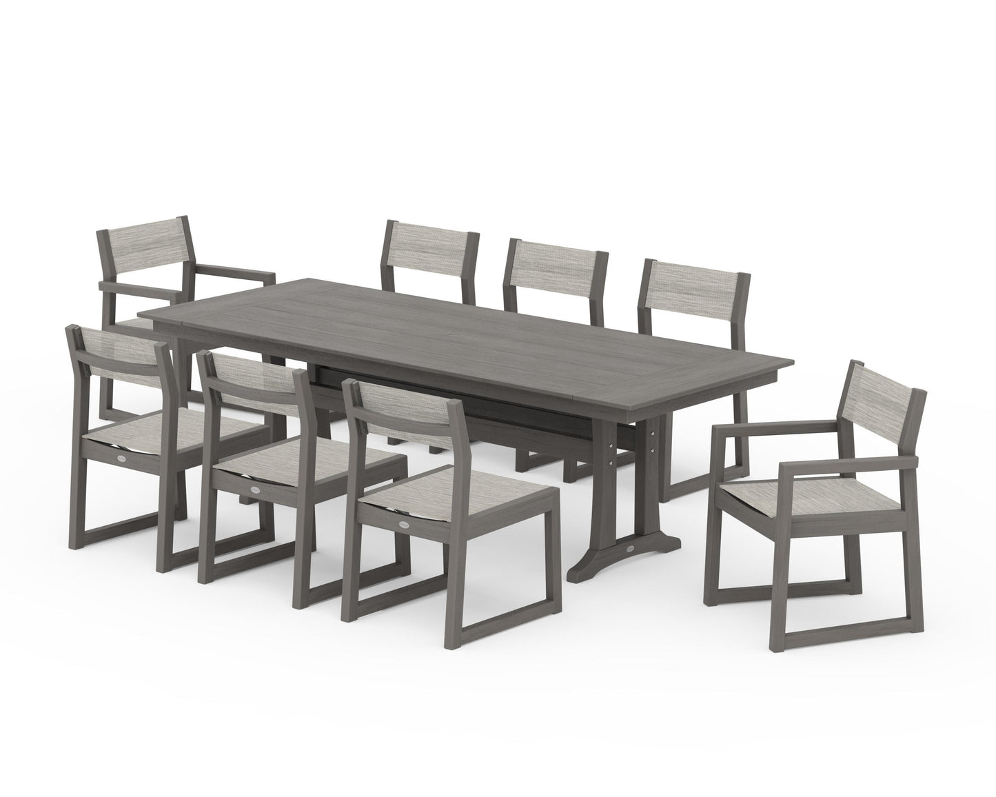 EDGE Sling 9-Piece Farmhouse Trestle Dining Set