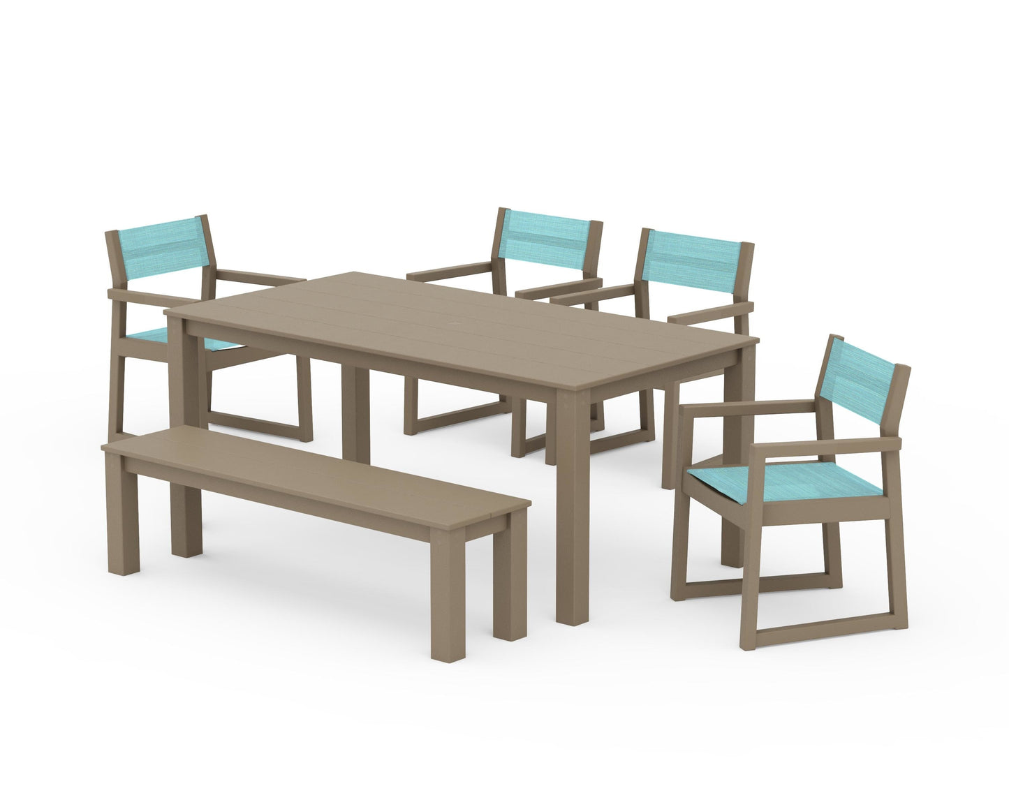 EDGE Sling Arm Chair 6-Piece Parsons Dining Set with Bench