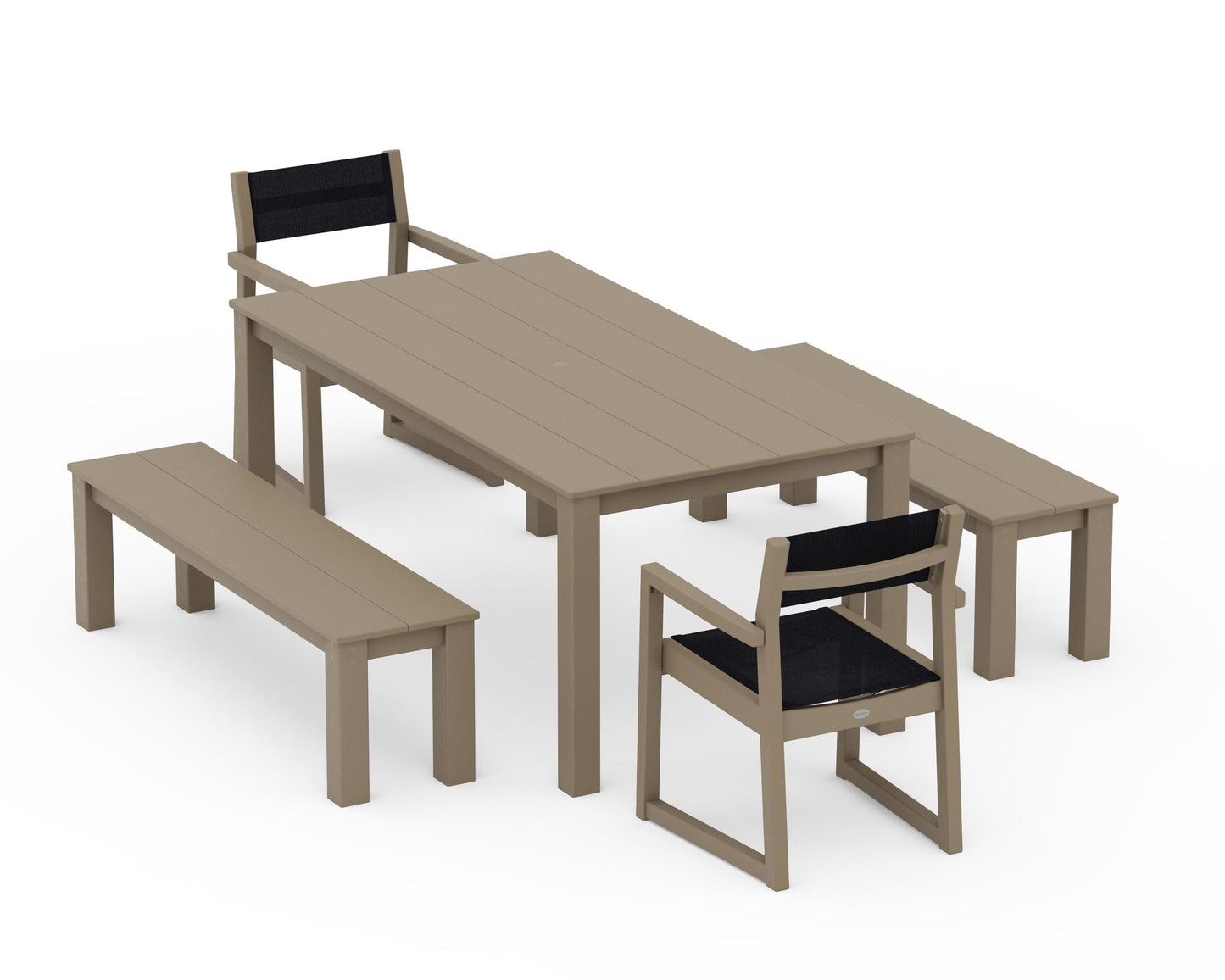 EDGE Sling Arm Chair 5-Piece Parsons Dining Set with Benches