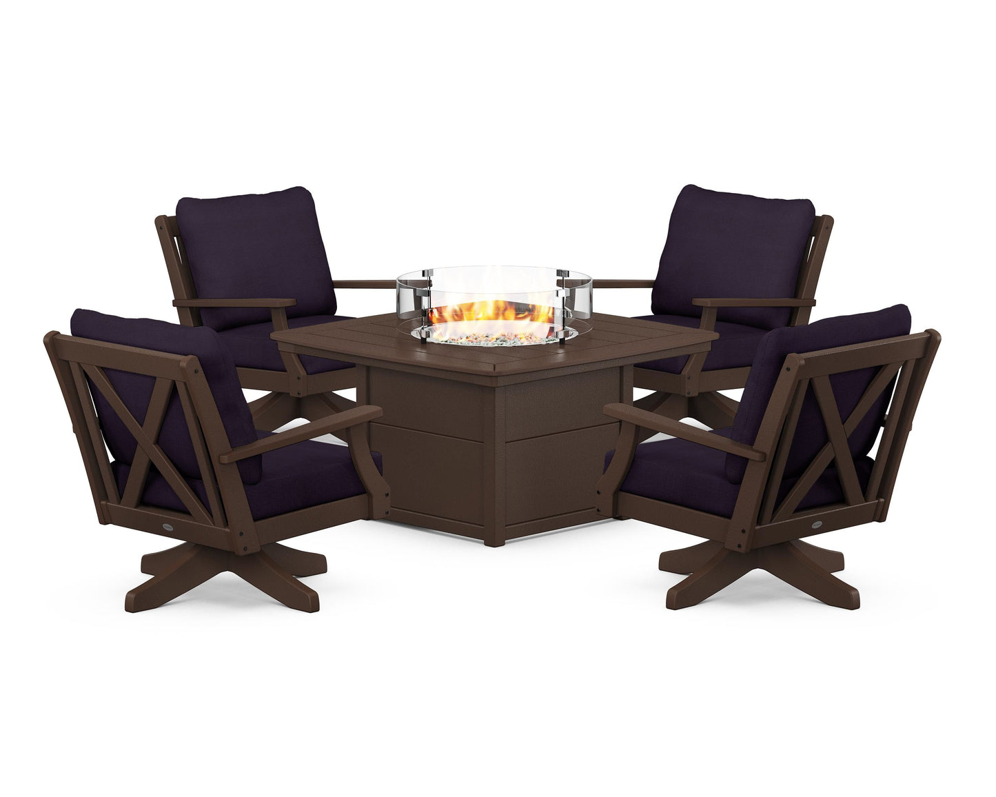 Braxton 5-Piece Deep Seating Swivel Conversation Set with Fire Pit Table