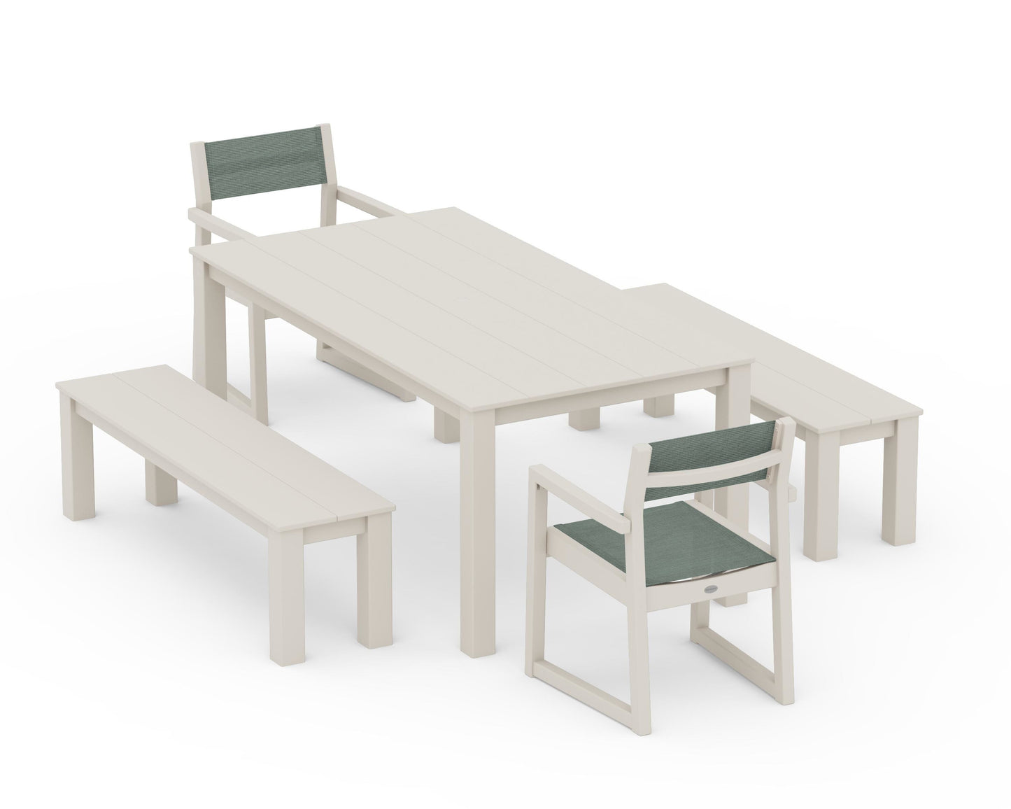 EDGE Sling Arm Chair 5-Piece Parsons Dining Set with Benches