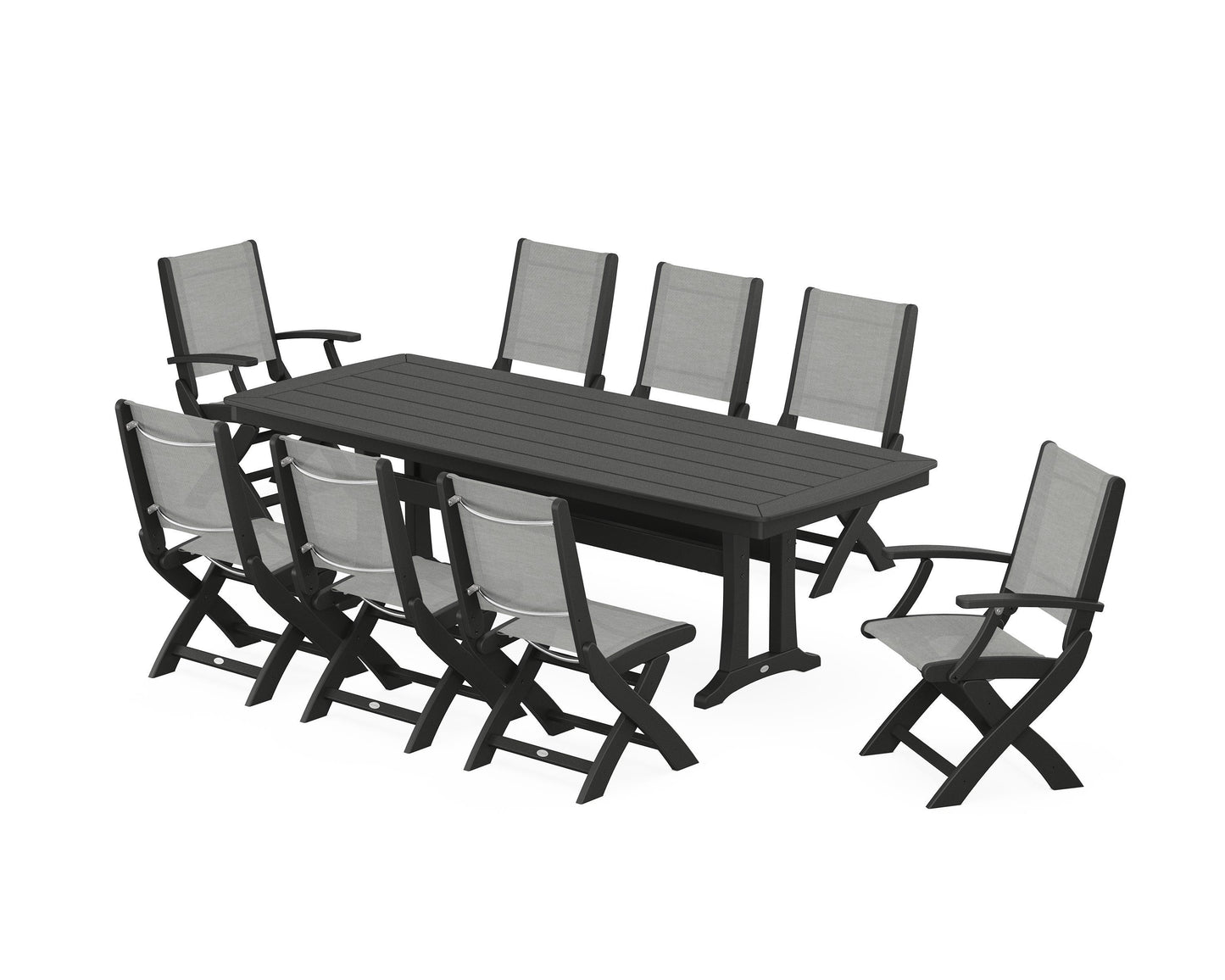 Coastal Folding 9-Piece Dining Set with Trestle Legs