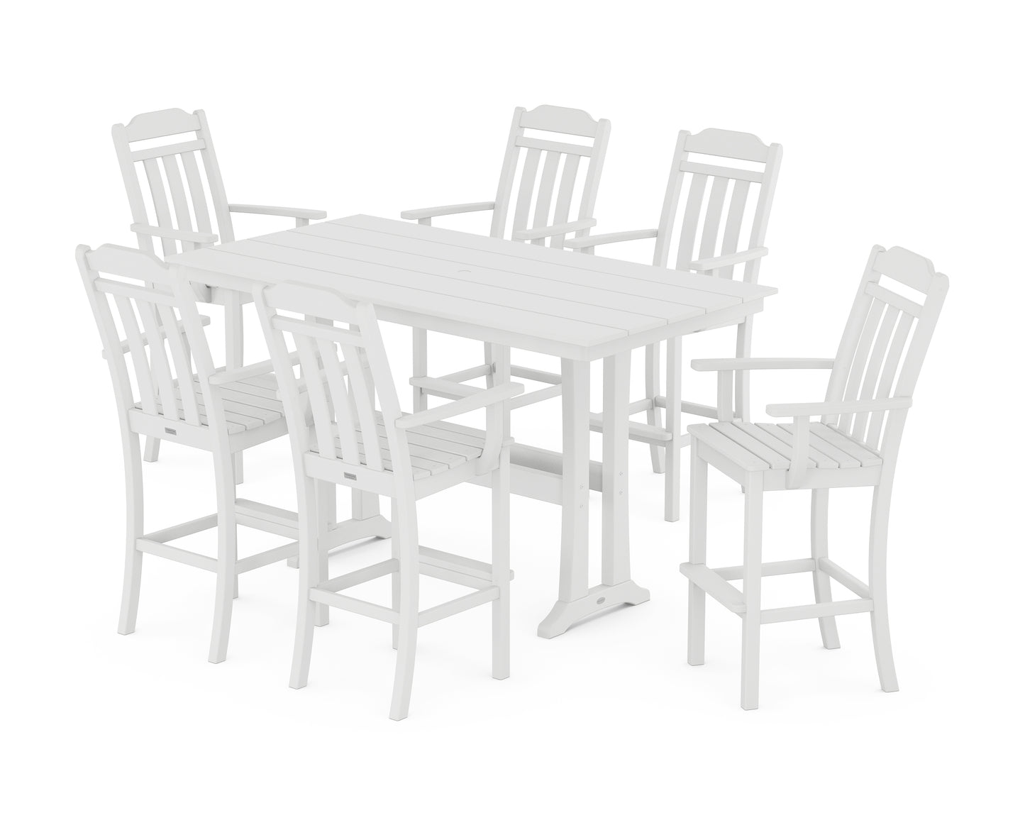 Cottage Arm Chair 7-Piece Farmhouse Bar Set with Trestle Legs