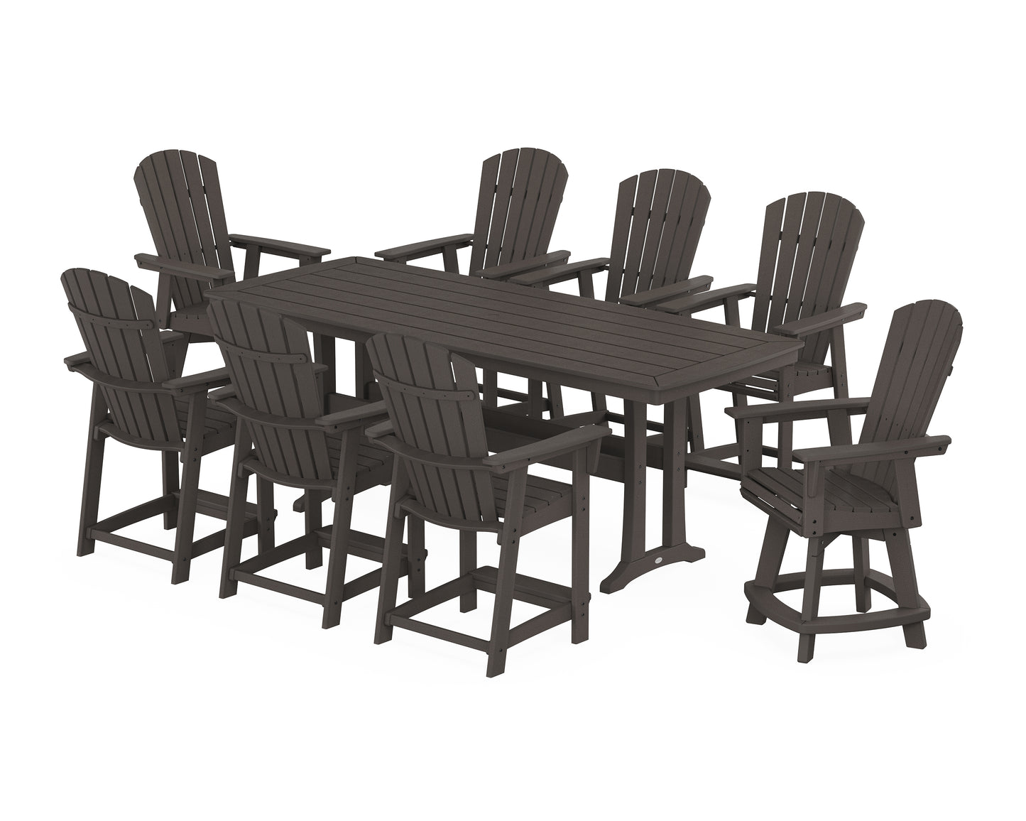 Nautical Curveback Adirondack Swivel 9-Piece Counter Set with Trestle Legs