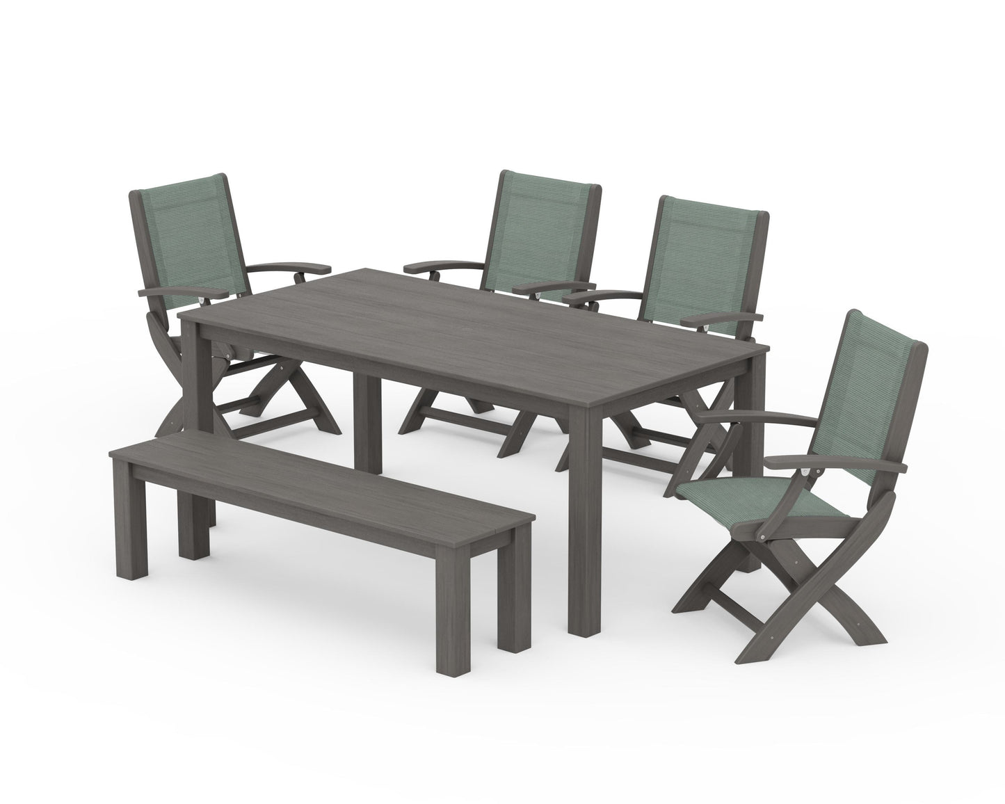 Coastal Folding Chair 6-Piece Parsons Dining Set with Bench