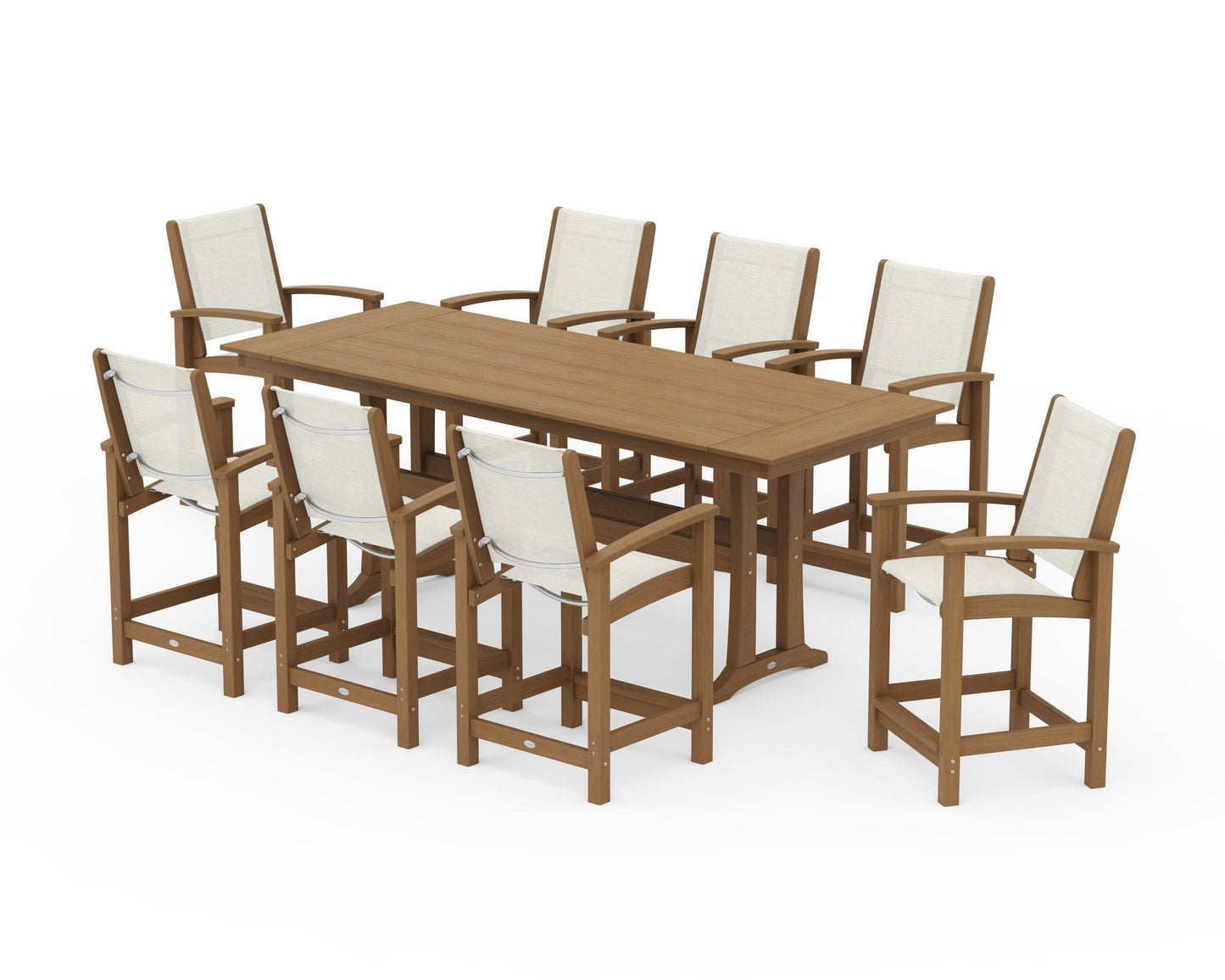 Coastal 9-Piece Farmhouse Counter Set with Trestle Legs