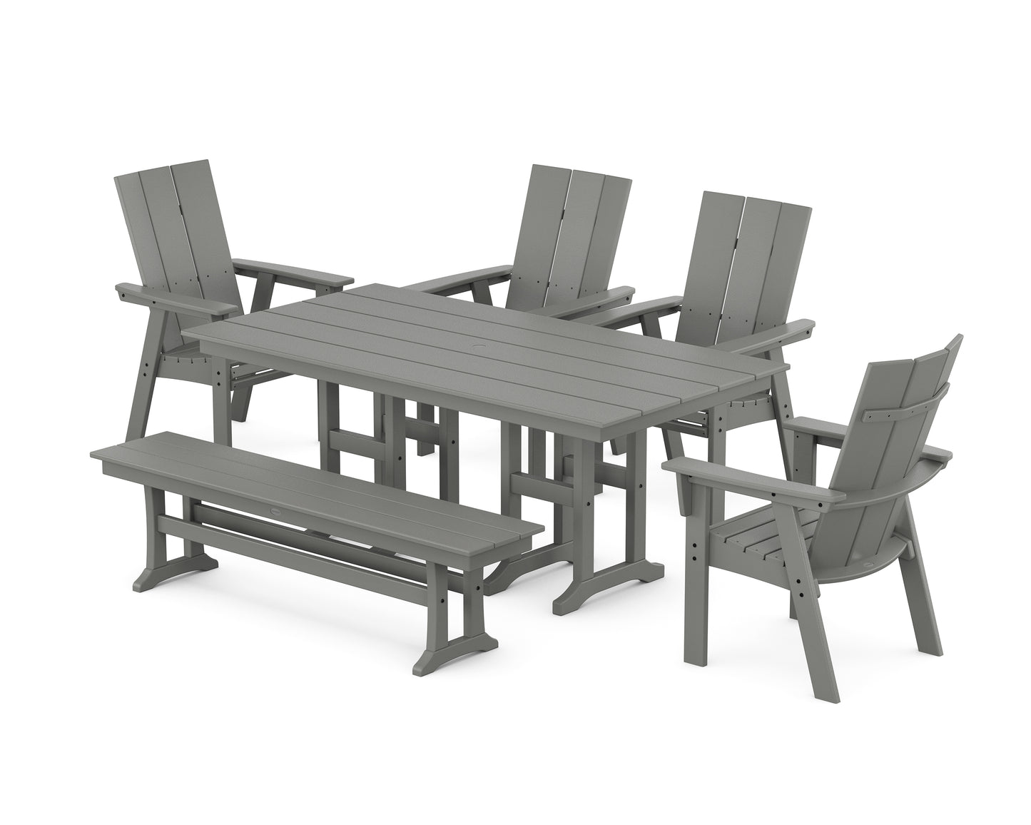 Modern Curveback Adirondack 6-Piece Farmhouse Dining Set with Bench