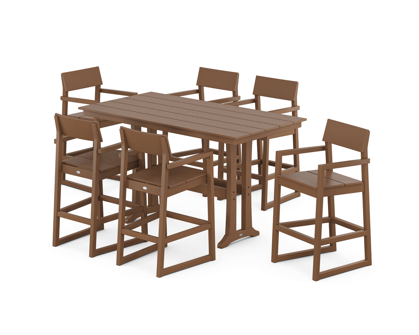 EDGE Arm Chair 7-Piece Farmhouse Bar Set with Trestle Legs