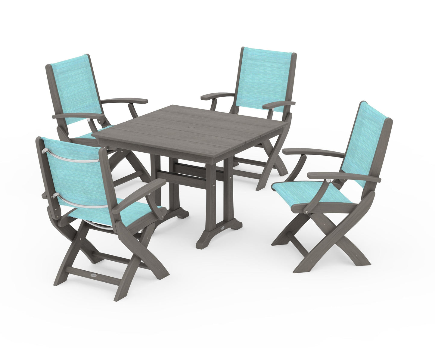 Coastal Folding Chair 5-Piece Farmhouse Dining Set With Trestle Legs