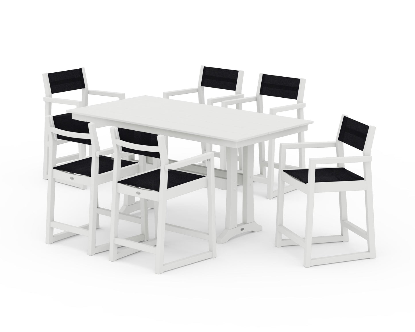 EDGE Sling Arm Chair 7-Piece Farmhouse Counter Set with Trestle Legs