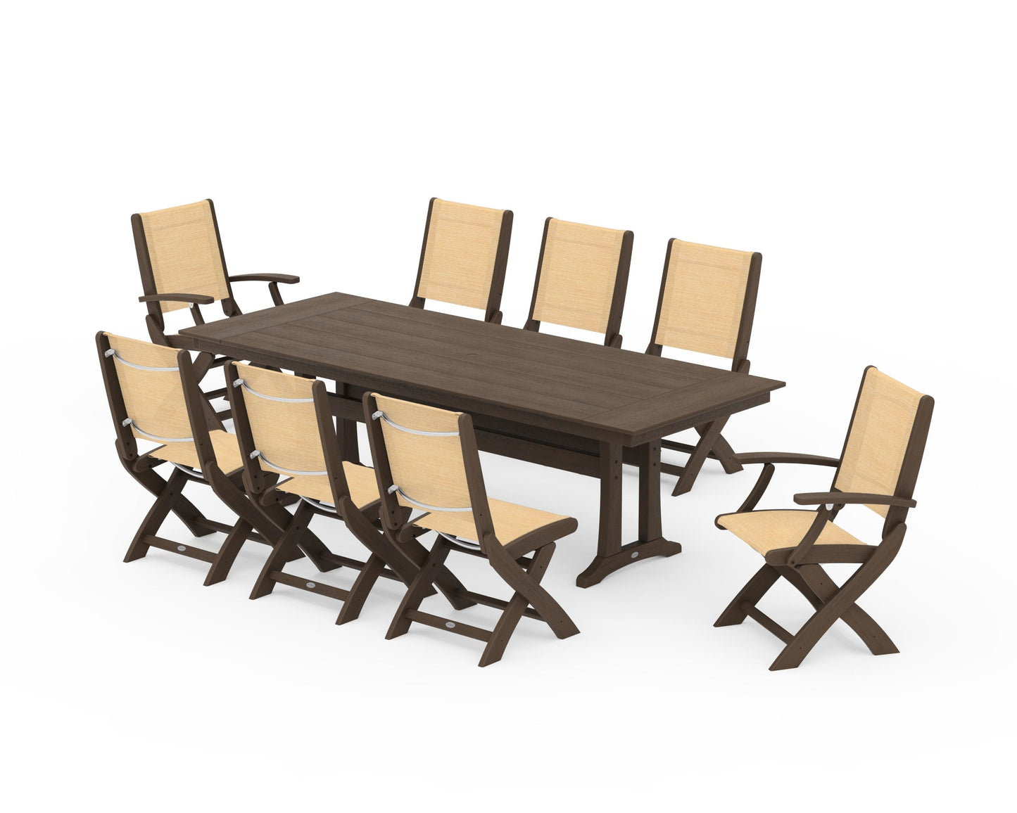 Coastal 9-Piece Folding Dining Chair Farmhouse Dining Set with Trestle Legs