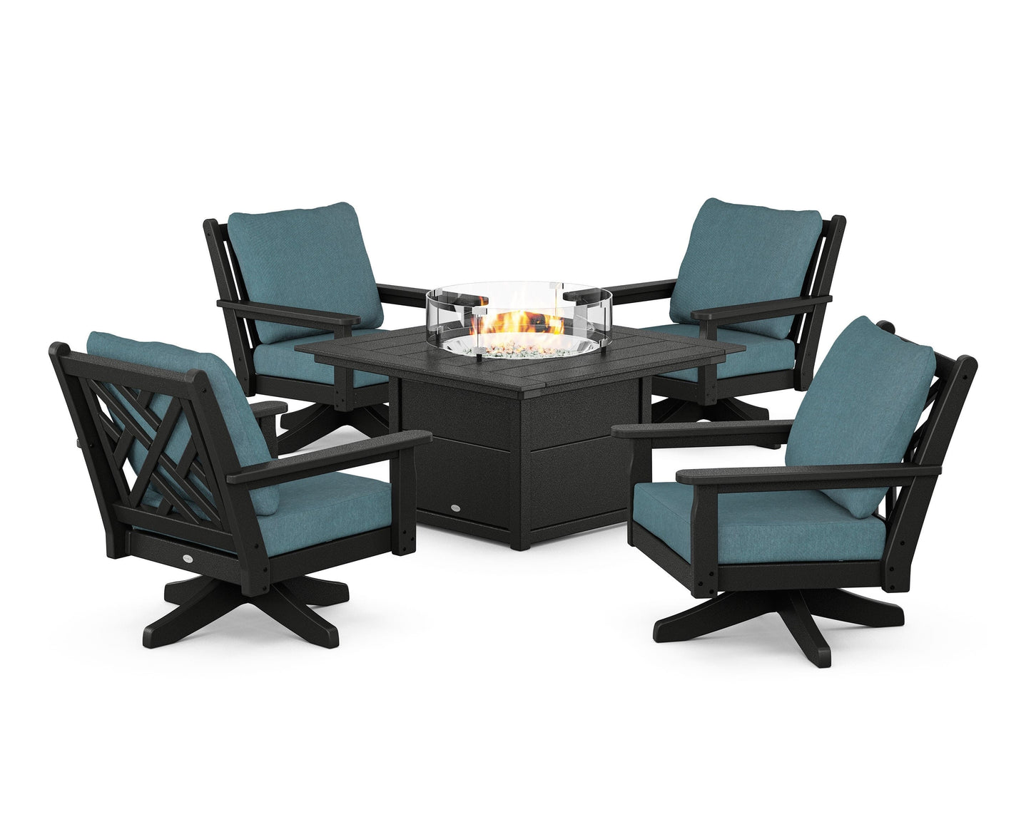 Chippendale 5-Piece Deep Seating Swivel Conversation Set with Fire Pit Table