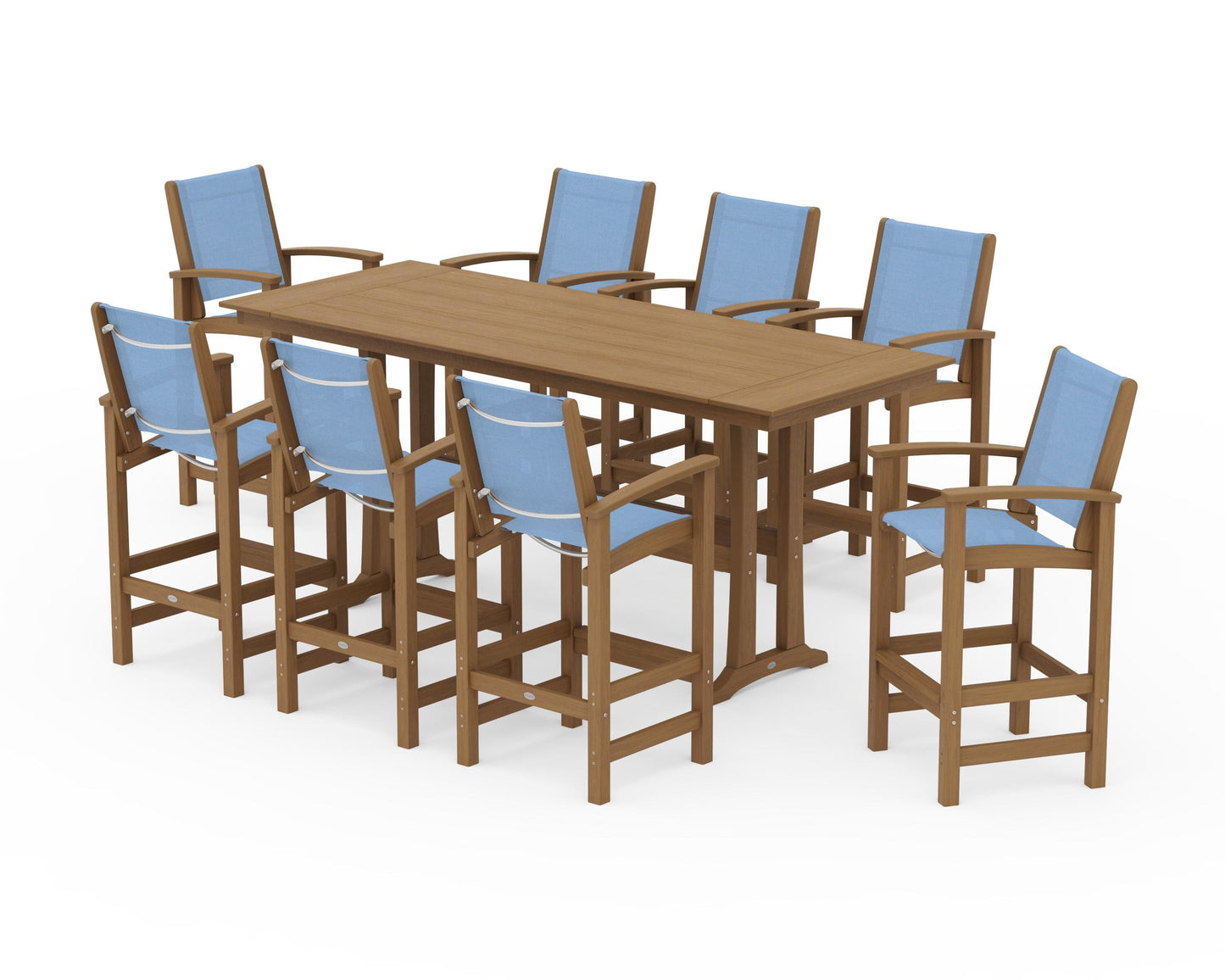 Coastal 9-Piece Farmhouse Bar Set with Trestle Legs