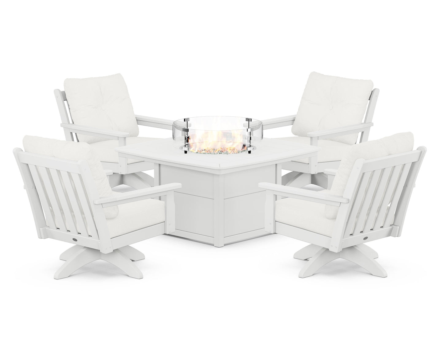 Vineyard 5-Piece Deep Seating Swivel Conversation Set with Fire Pit Table