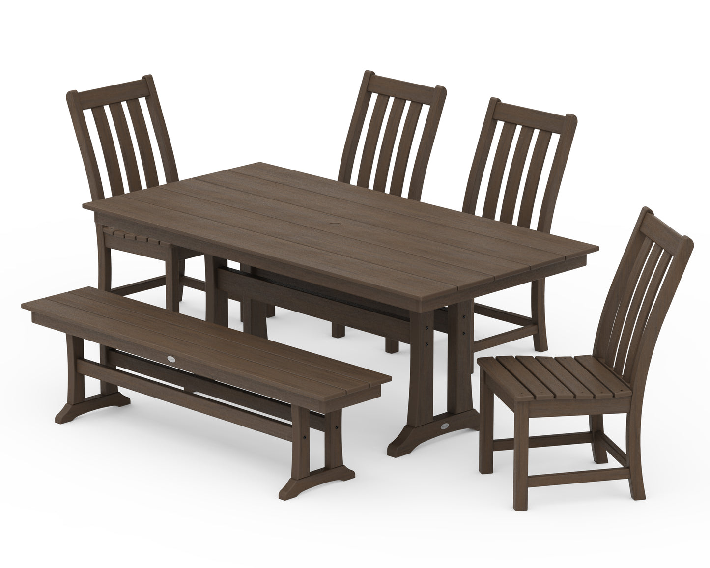 Vineyard Side Chair 6-Piece Farmhouse Dining Set with Trestle Legs and Bench