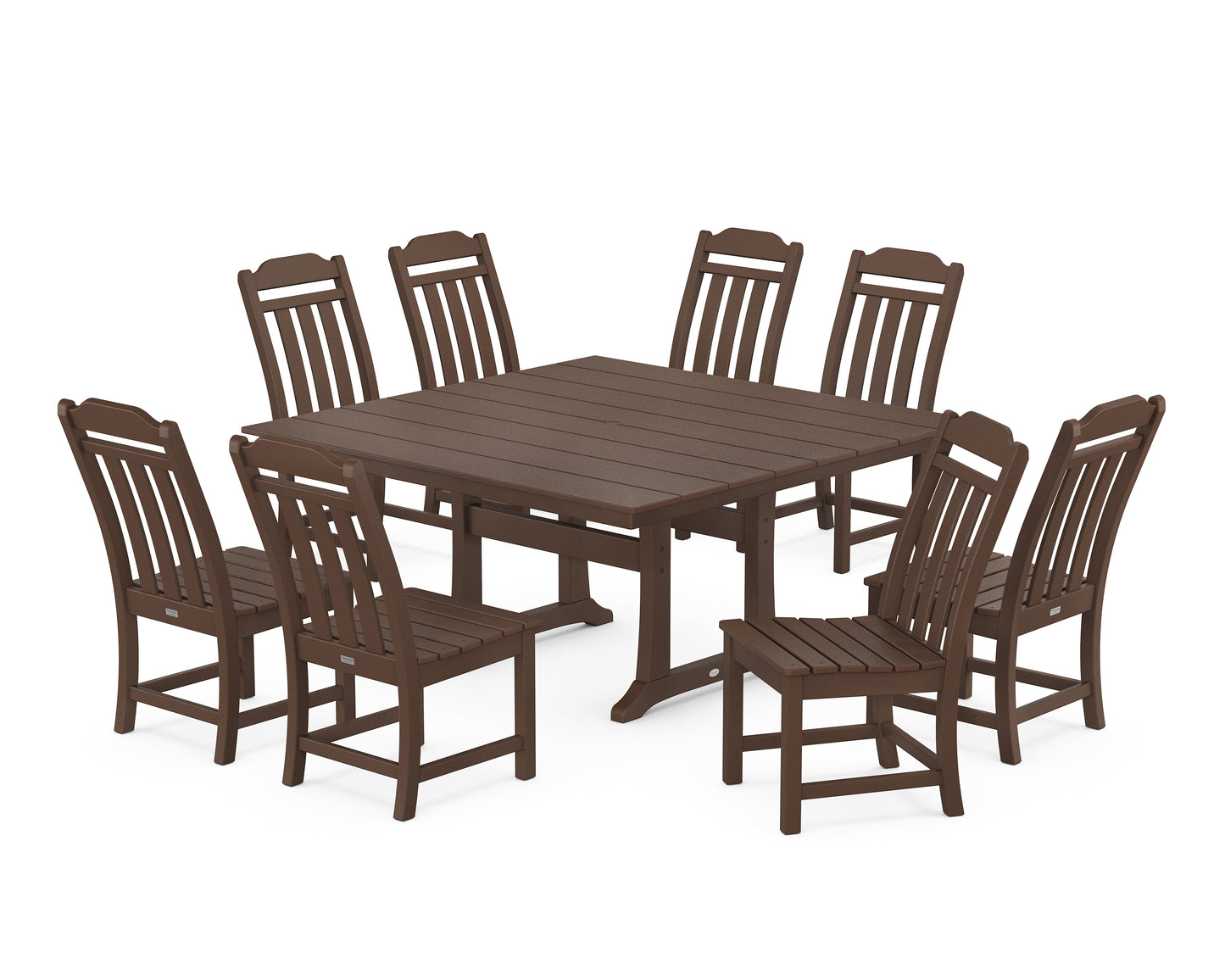 Country Living 9-Piece Square Farmhouse Side Chair Dining Set with Trestle Legs