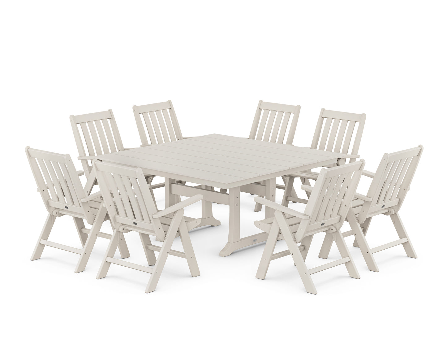 Vineyard Folding Chair 9-Piece Square Farmhouse Dining Set with Trestle Legs