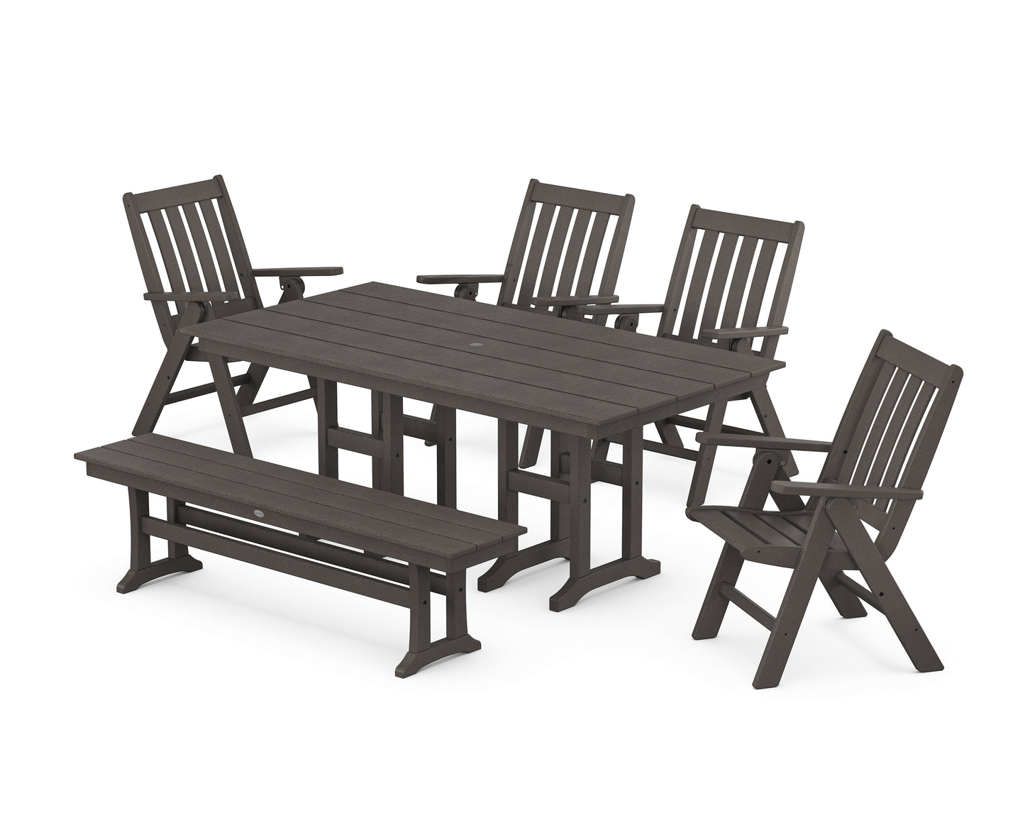 Vineyard Folding Chair 6-Piece Farmhouse Dining Set with Bench