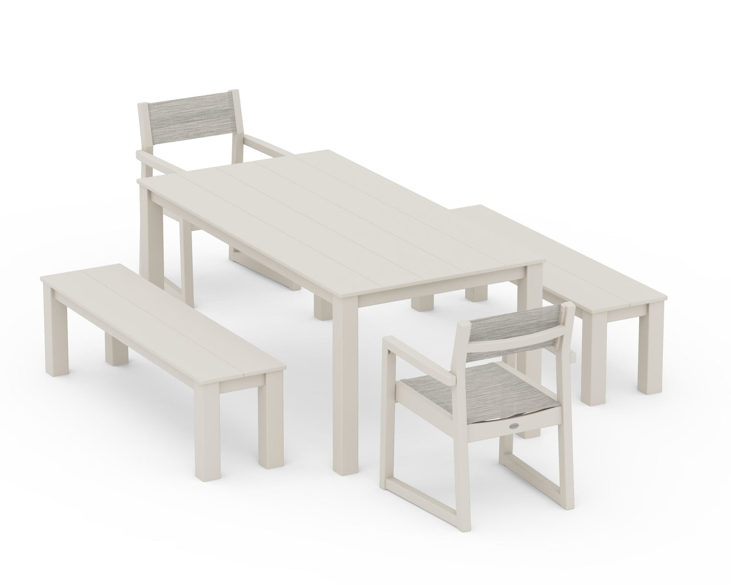 EDGE Sling Arm Chair 5-Piece Parsons Dining Set with Benches