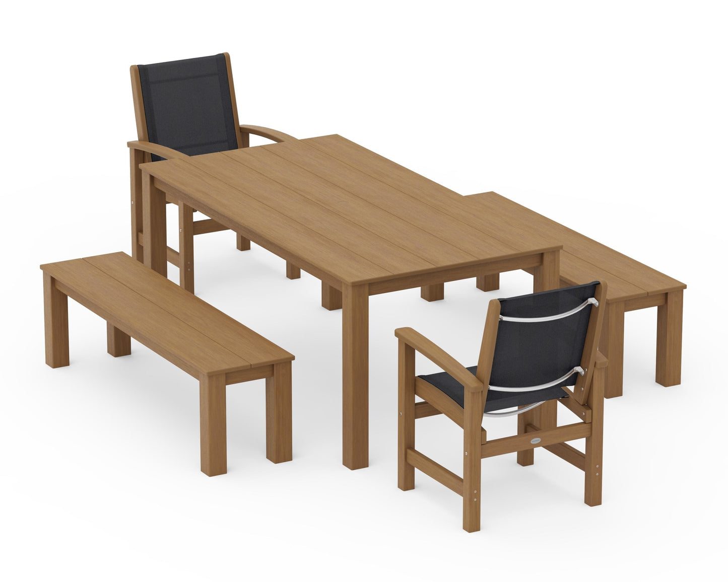 Coastal 5-Piece Parsons Dining Set with Benches