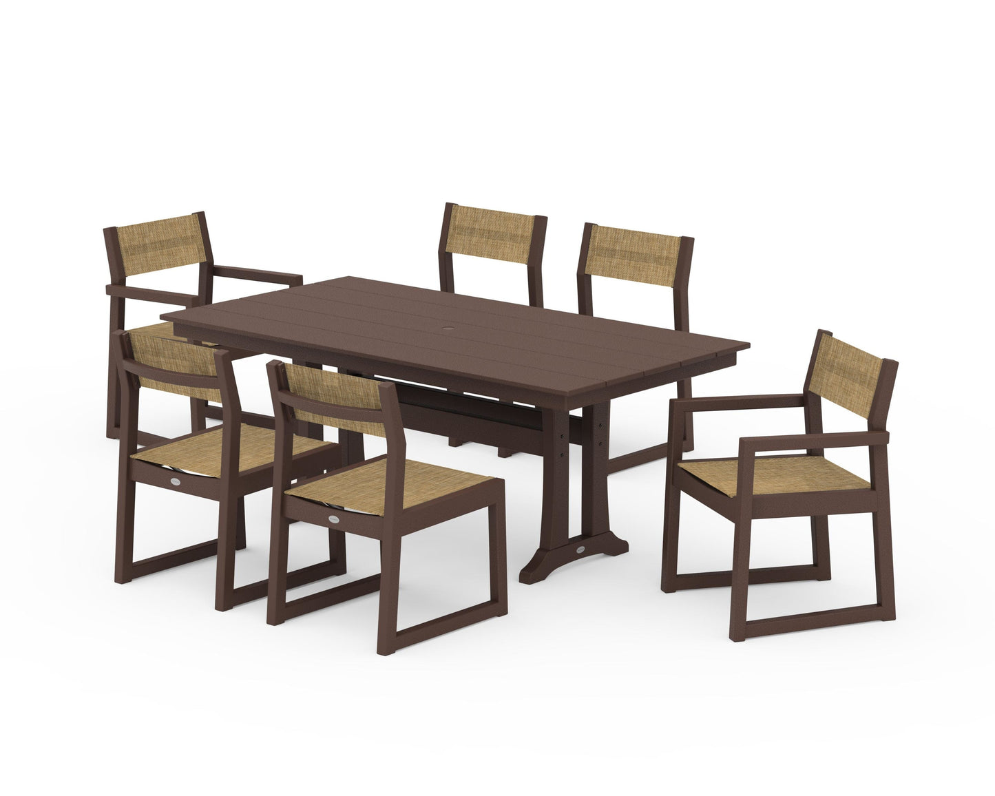 EDGE Sling 7-Piece Farmhouse Trestle Dining Set