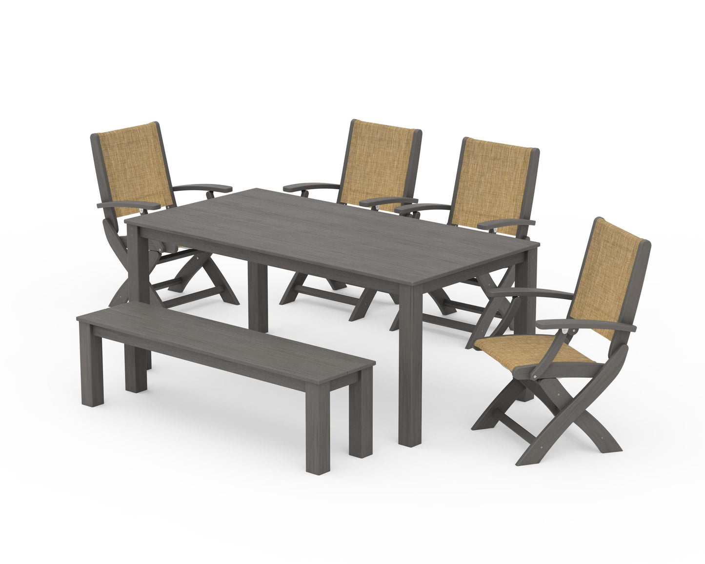 Coastal Folding Chair 6-Piece Parsons Dining Set with Bench
