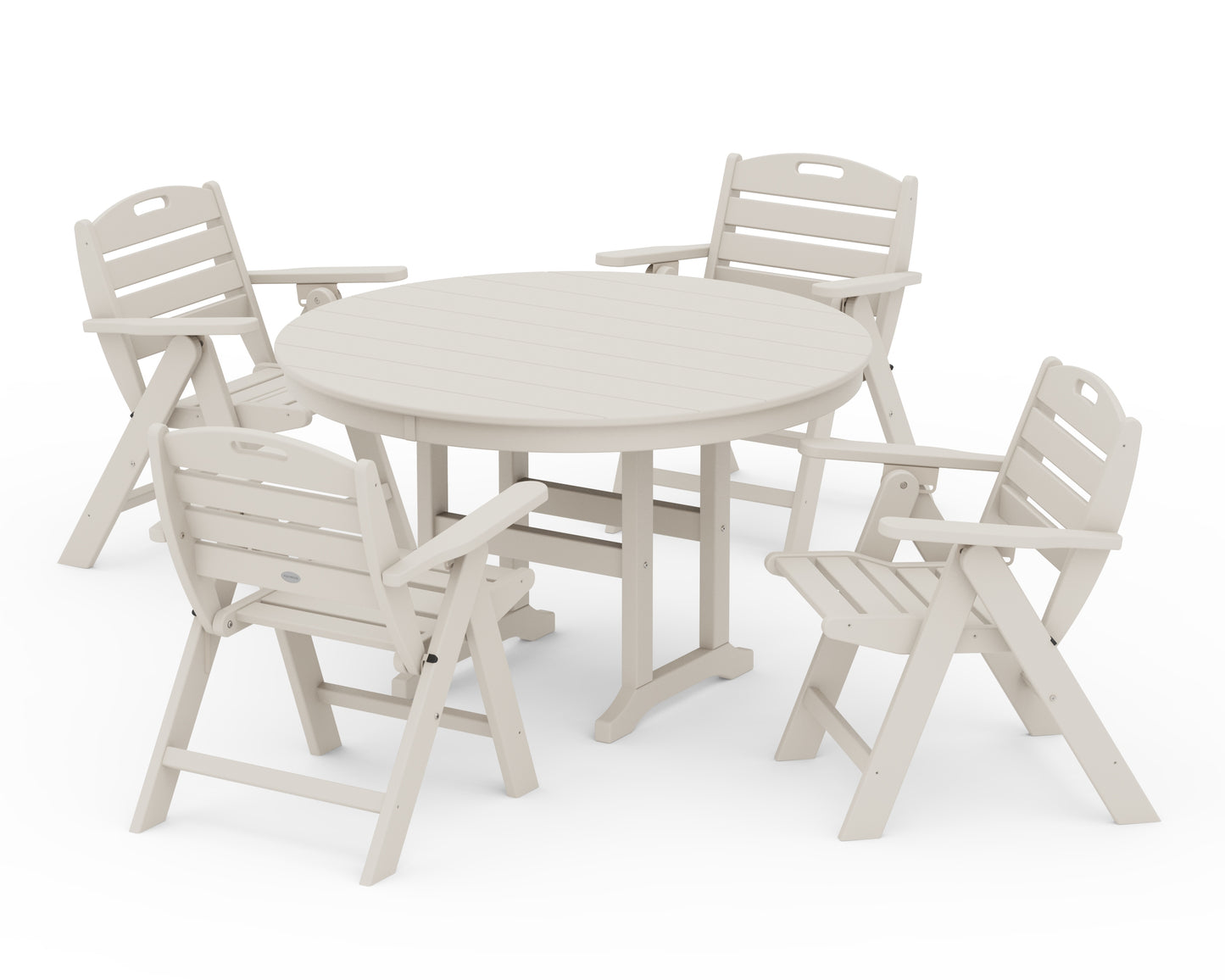 Nautical Folding Lowback Chair 5-Piece Round Farmhouse Dining Set